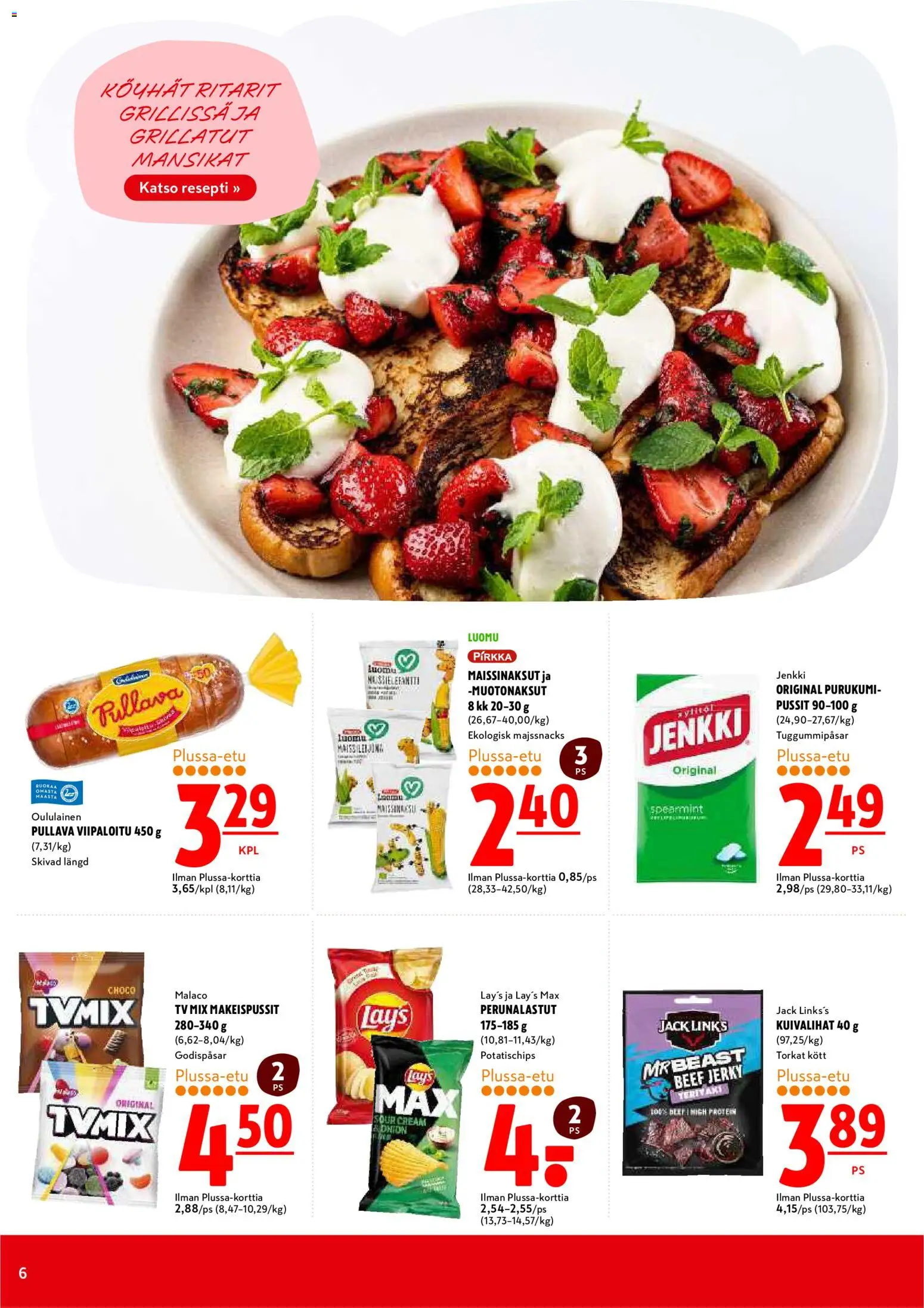 K-Citymarket tarjoukset – voimassa 29/06/2026 alkaen | Sivu: 6 | Tuotteet: Makeispussit, Mansikat, TV, Purukumi