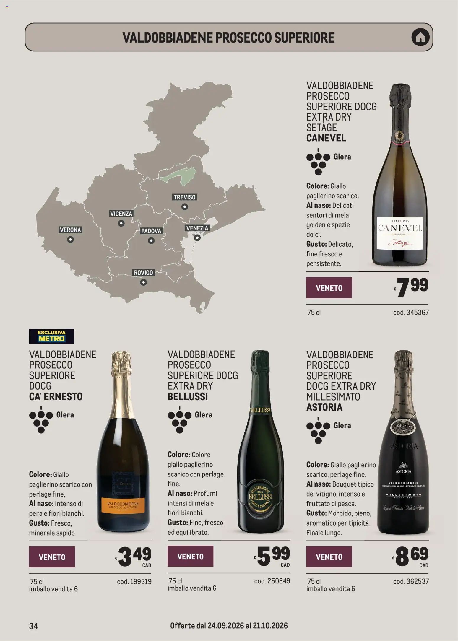 Volantino Metro del 24/09/2026 | Pagina: 34 | Prodotti: Prosecco, Fiori, Dolci, Profumi