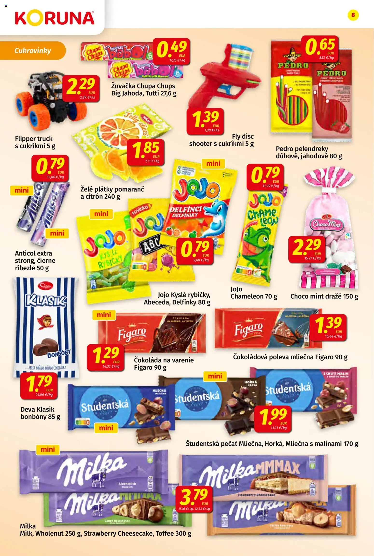 Nové Koruna akcie – leták je platný od 14.08.2026 | Strana: 8 | Produkty: Čokoláda na varenie, Čokoláda, Študentská pečať, Milka