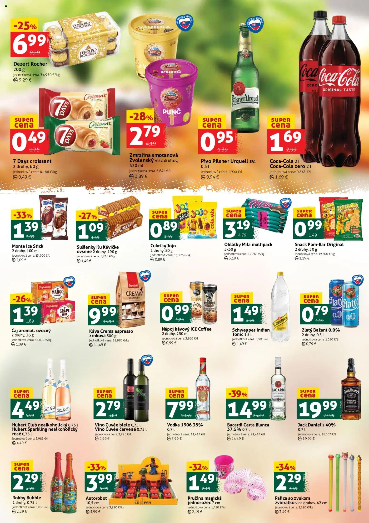Nové COOP Jednota akcie – leták je platný od 19.06.2026 | Strana: 3 | Produkty: Pilsner Urquell, Croissant, Čaj, Jack Daniel's