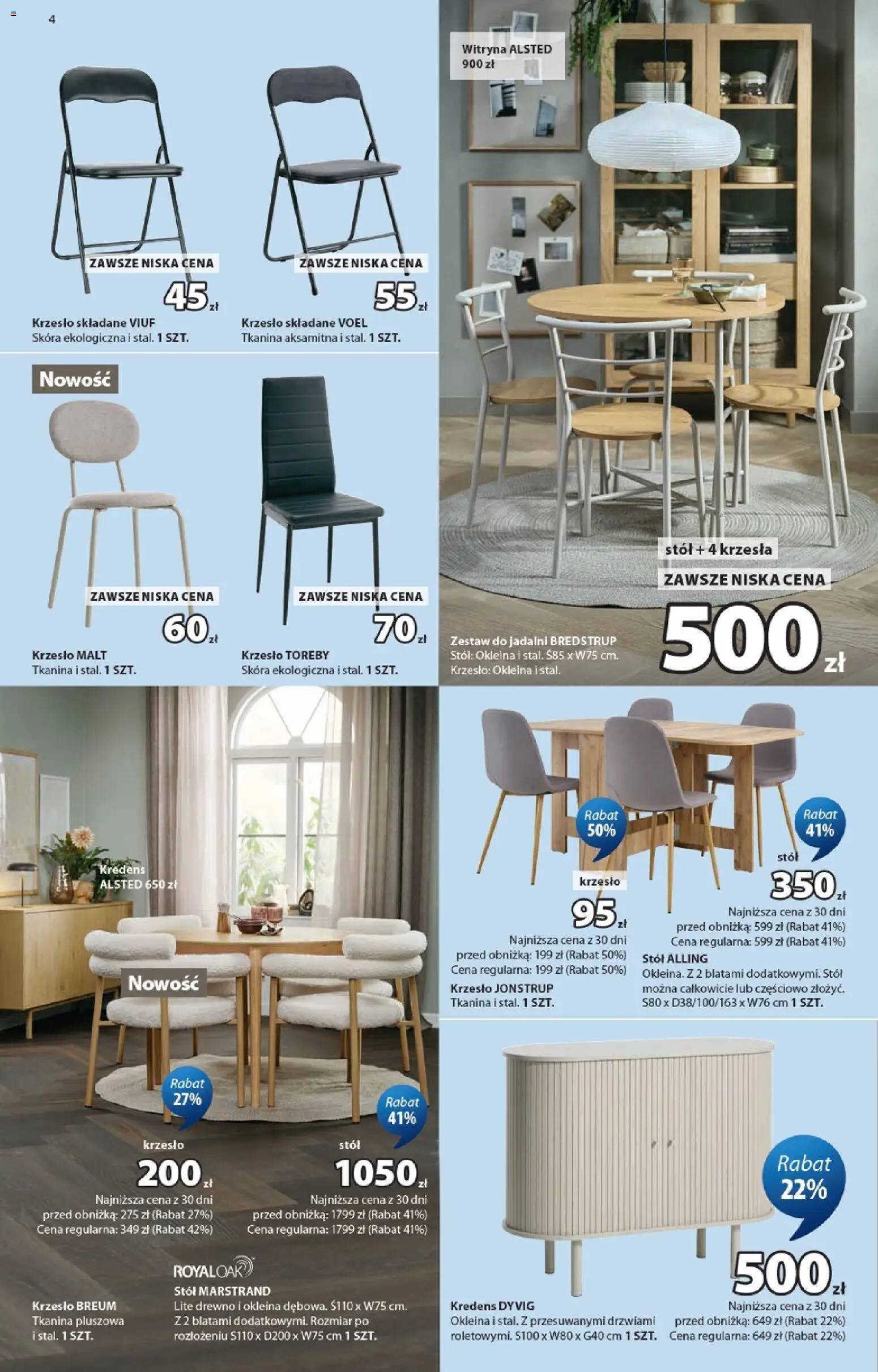 JYSK gazetka od 23.09.2026 | Strona: 4 | Produkty: Stół, Krzesło, Kredens, Witryna