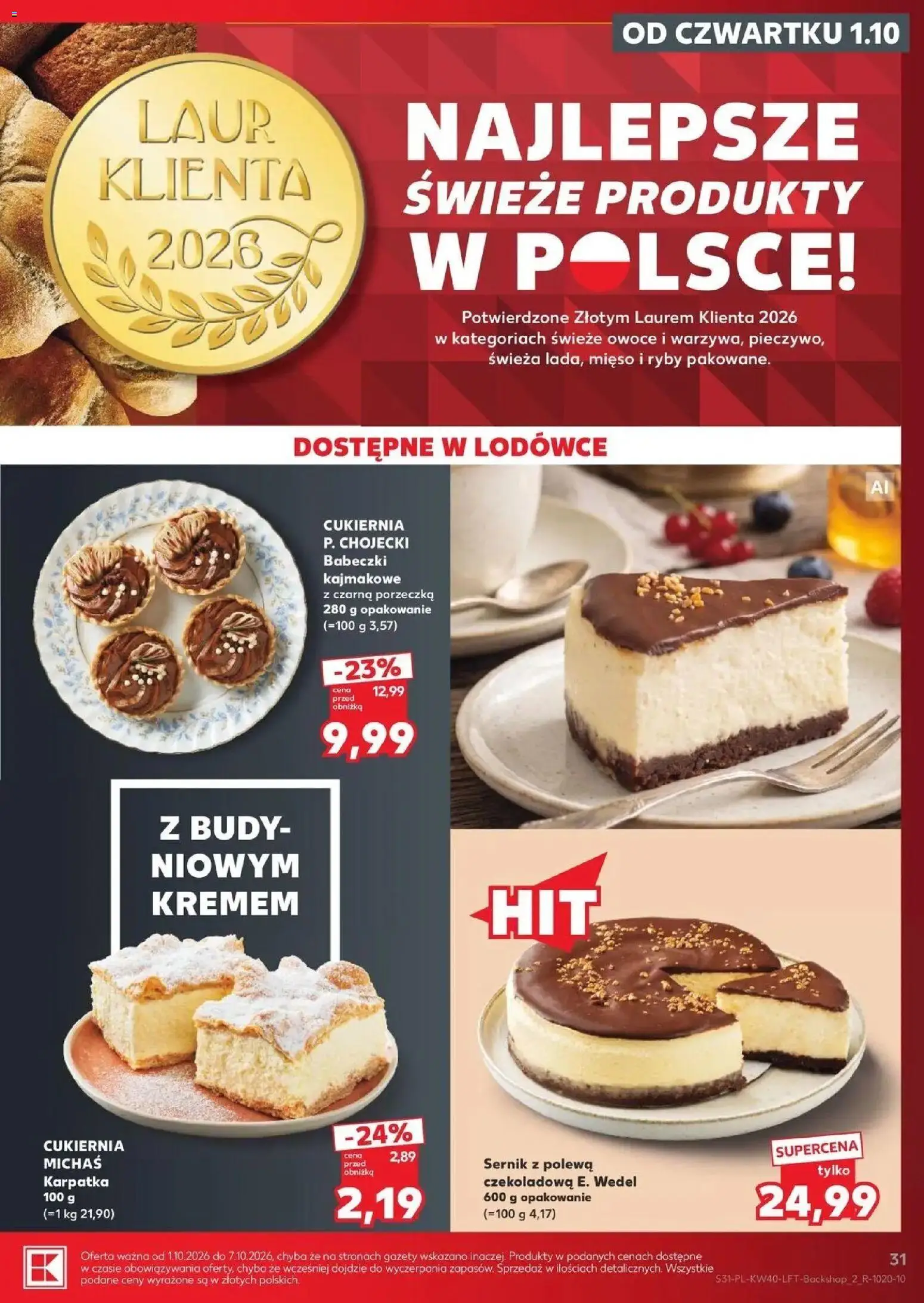 Kaufland gazetka od 01.10.2026 - od jutra PDF | Strona: 31 | Produkty: Polewa czekoladowa, Gazety, Babeczki, Ryby