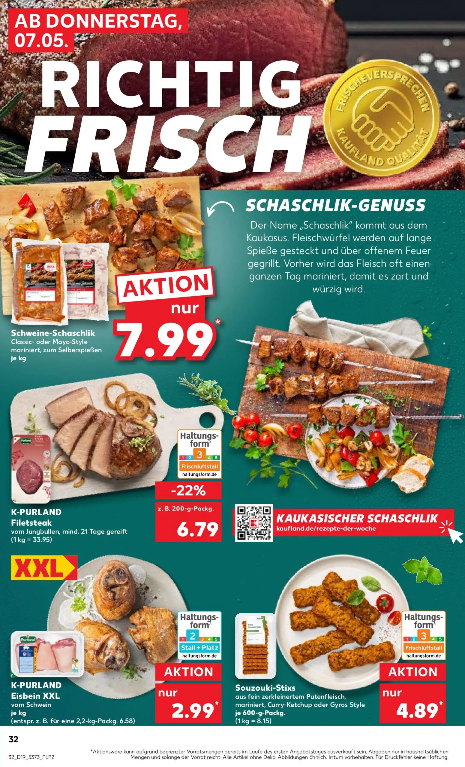 Kaufland Prospekt Hamburg	 – gültig ab 07.05.2026 | Seite: 32 | Produkte: Spieße, Gyros, Steak, Fleisch