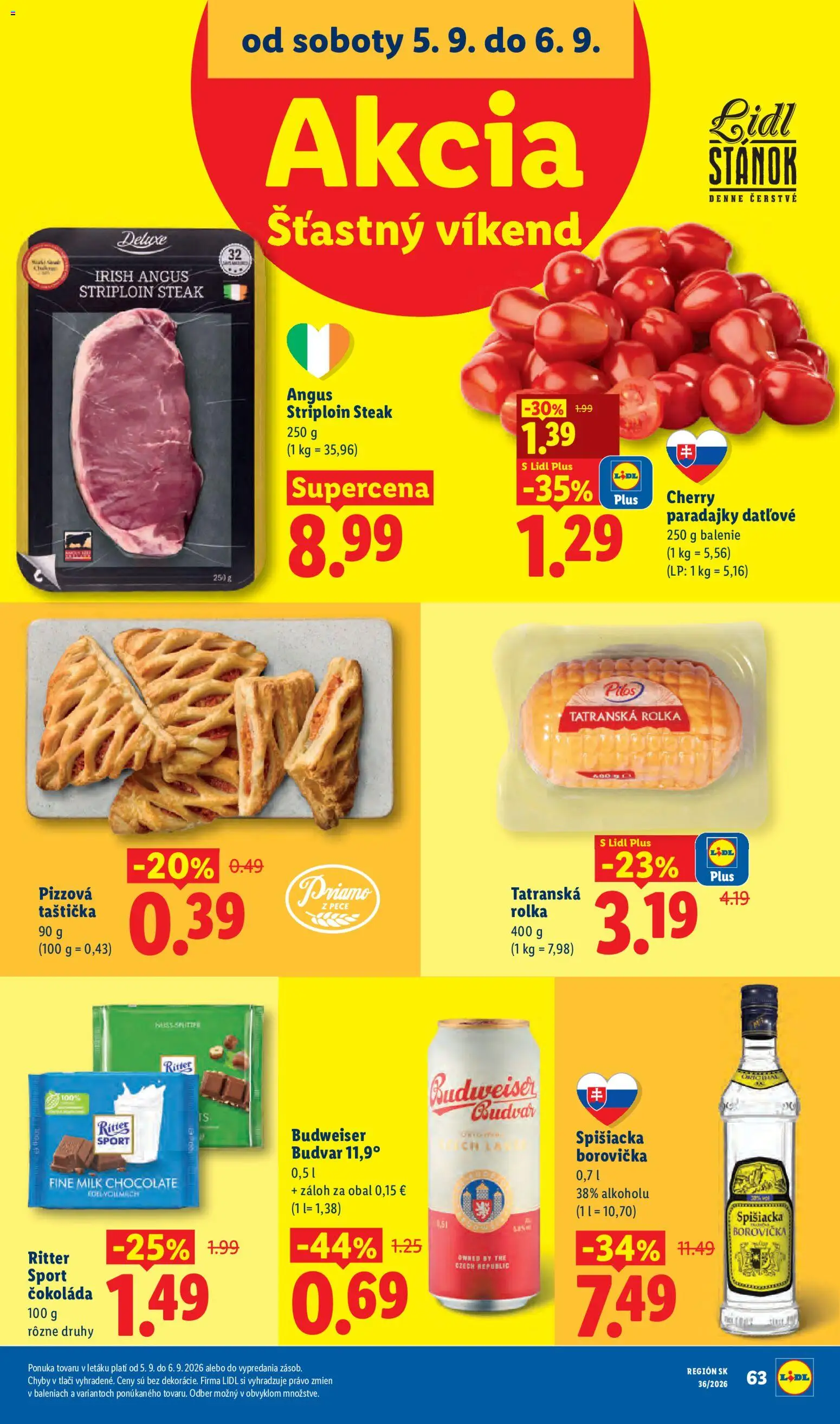 Nové Lidl akcie – leták je platný od 31.08.2026 | Strana: 95 | Produkty: Paradajky, Borovička, Čokoláda, Steak