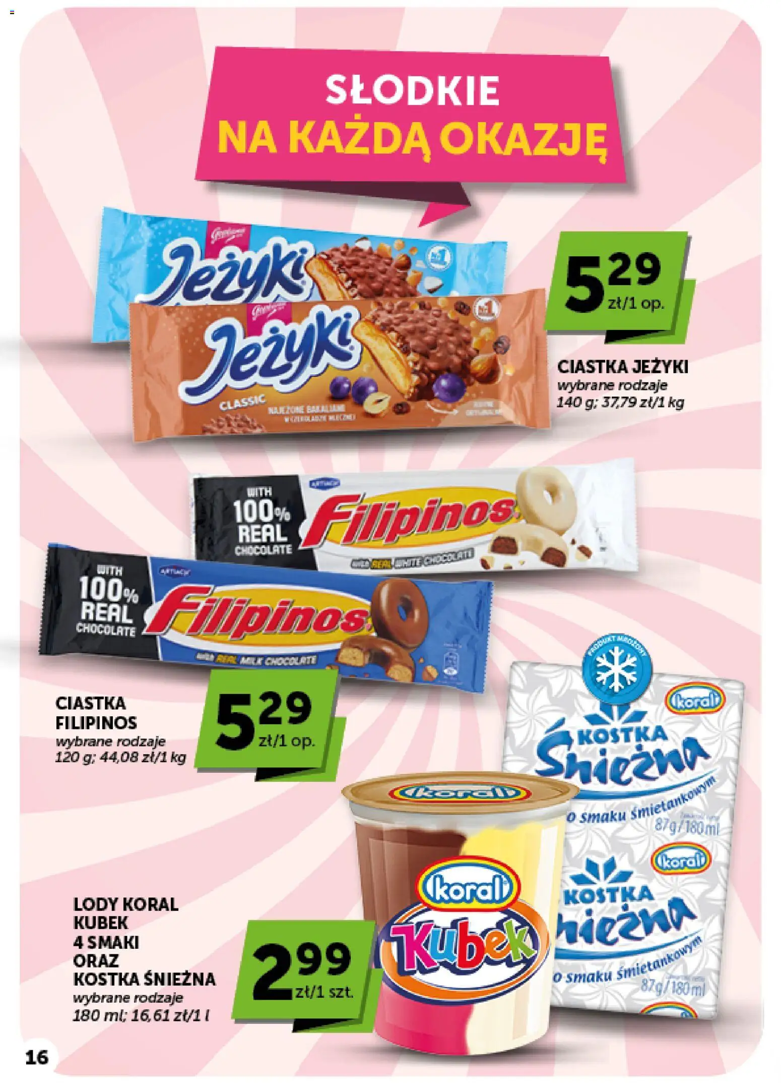 ABC gazetka - Minimarket od 01.10.2026 | Strona: 16 | Produkty: Ciastka Jeżyki, Lody koral, Ciastka, Lody