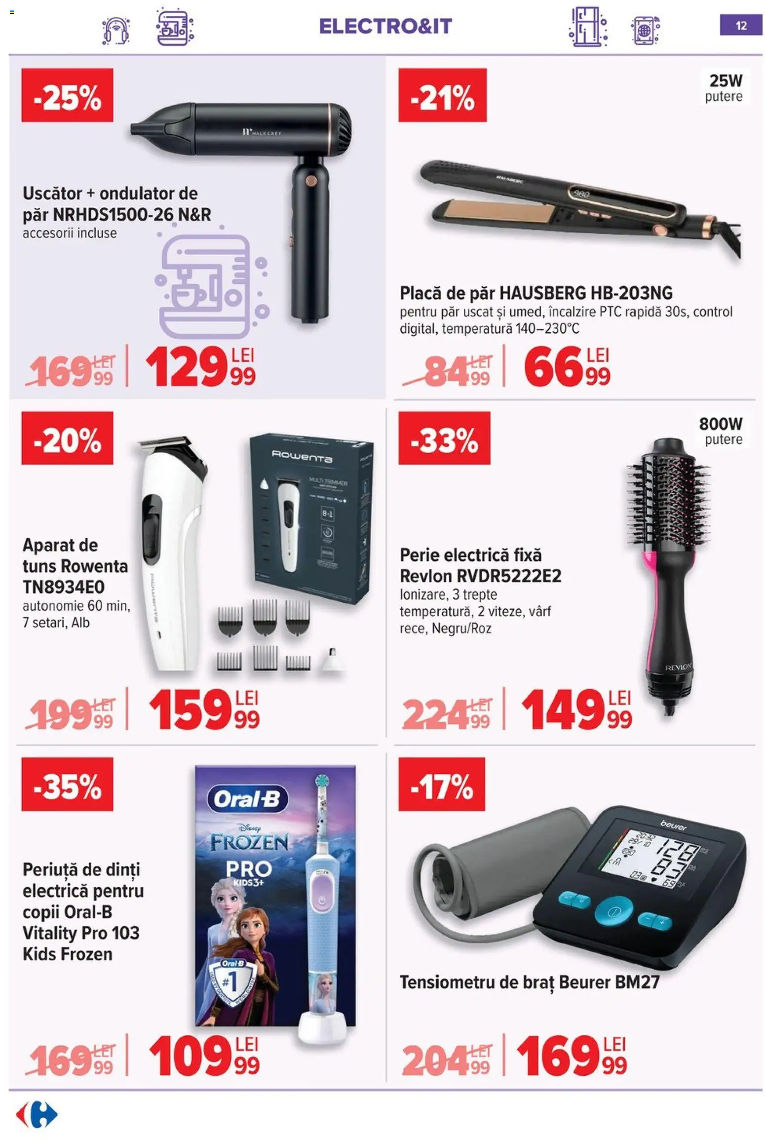 Noul catalog Carrefour – valabil de la 03.06.2026 | Pagină: 13 | Produse: Trimmer, Tensiometru, Uscător, Periuță De Dinți Electrică