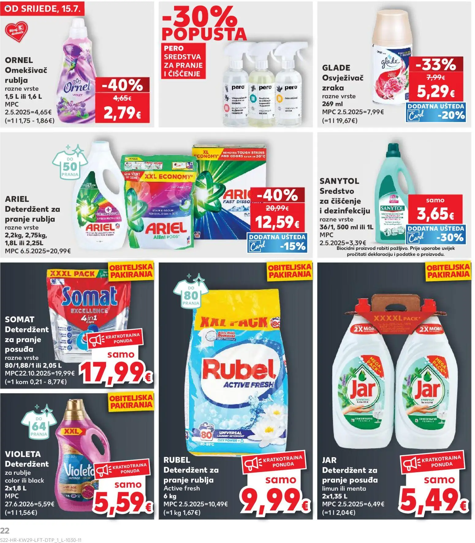 Kaufland katalog | vrijedi od 15.07.2026 | Stranica: 22 | Proizvodi: Rubel, Deterdžent za pranje rublja, Violeta, Ariel
