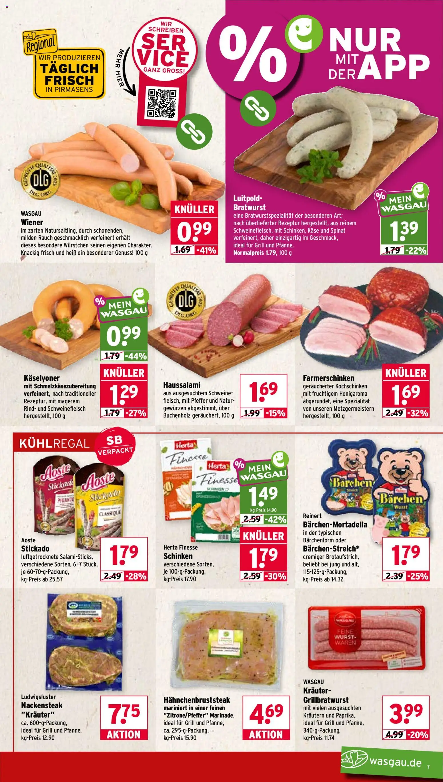 Wasgau Prospekt – gültig ab 03.08.2026 | Seite: 7 | Produkte: Pfeffer, Wurst, Schinken, Schweinefleisch