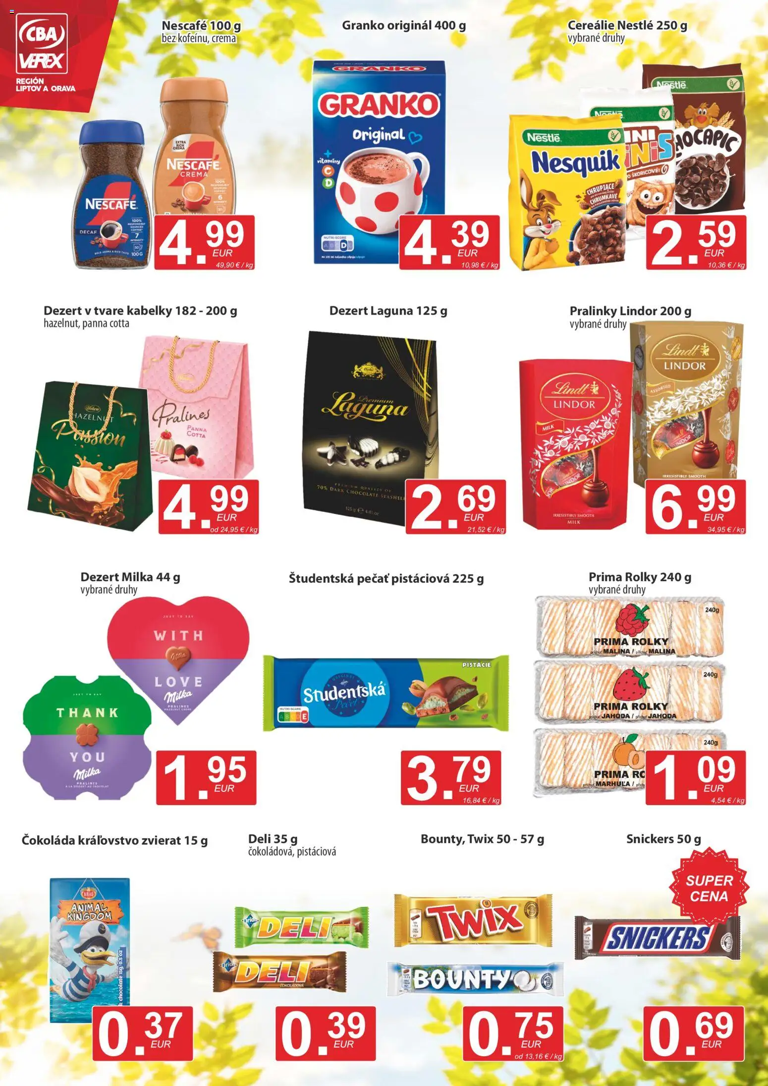 Nové CBA Verex akcie – leták je platný od 18.06.2026 | Strana: 8 | Produkty: Lindt, Študentská pečať, Milka, Granko