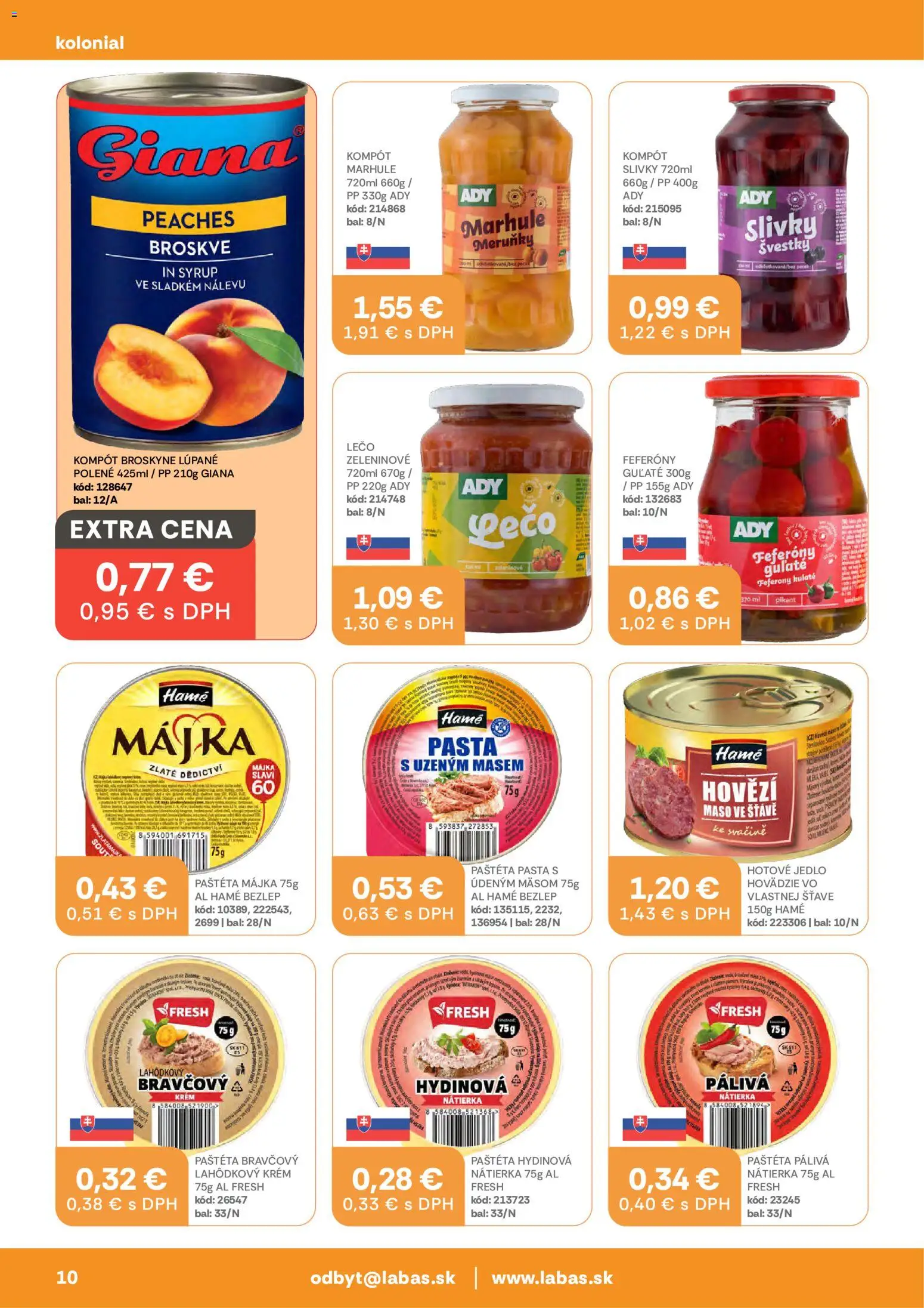 Nové Labaš akcie – leták je platný od 23.10.2026 | Strana: 10 | Produkty: Mäso, Krém, Paštéta, Marhule