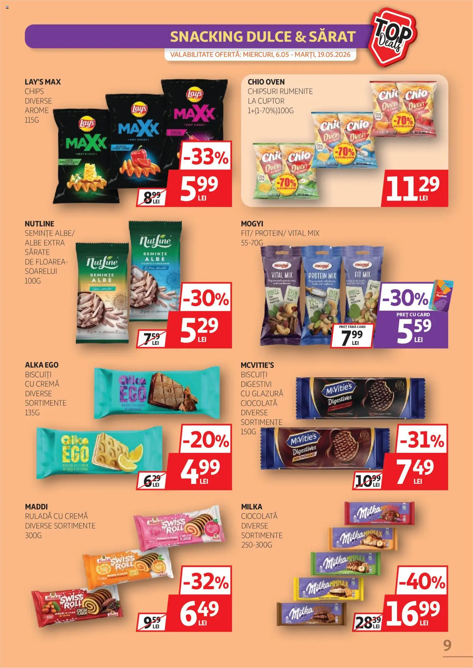 Noul catalog Auchan – valabil de la 06.05.2026 | Pagină: 9 | Produse: Semințe, Cremă, Chipsuri, Biscuiți