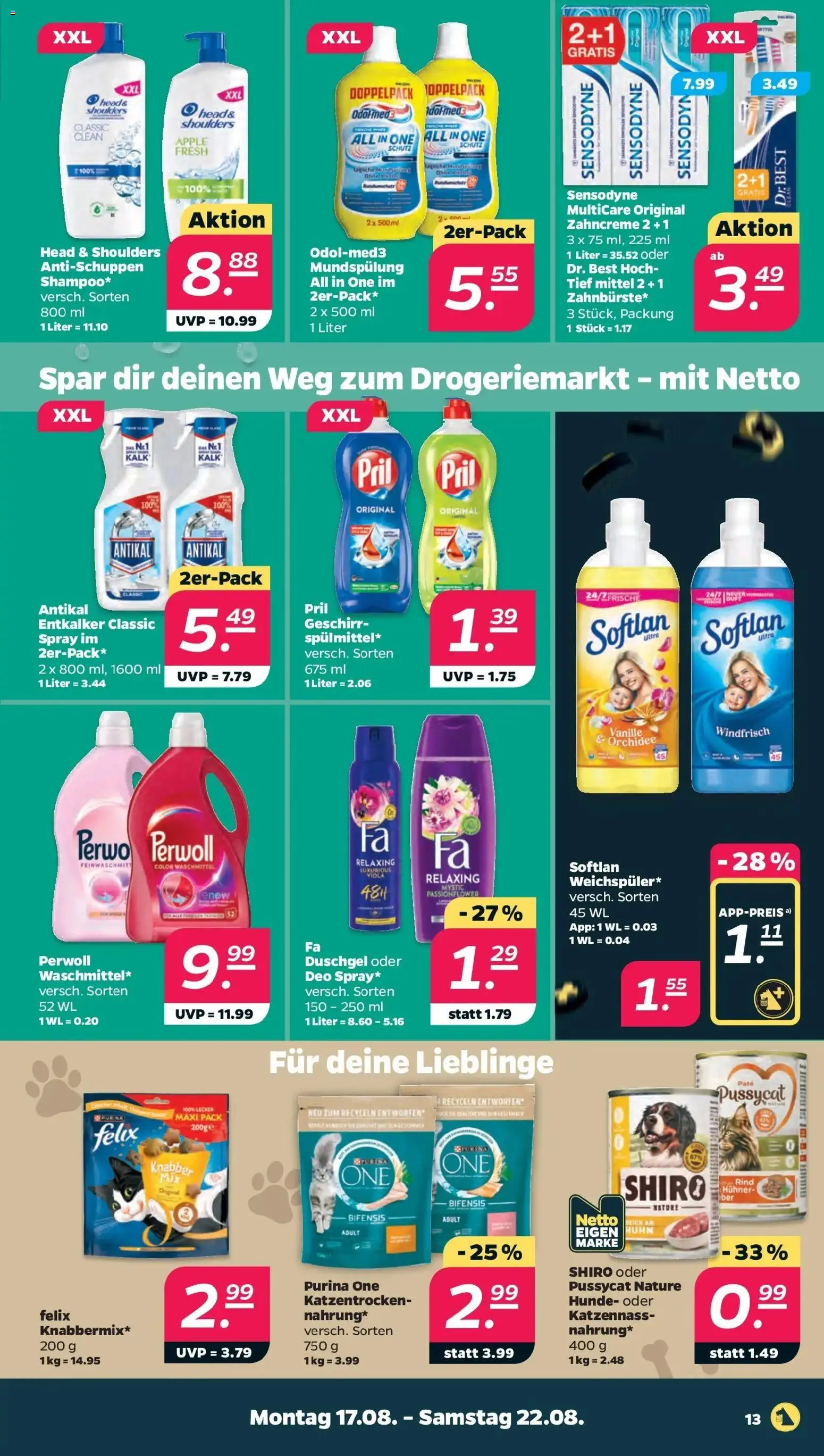 Netto - Netto APS : Wochenangebote ab 17.08.2026 → Angebote nächste Woche | Seite: 15 | Produkte: Purina one, Perwoll, Kalk, Waschmittel