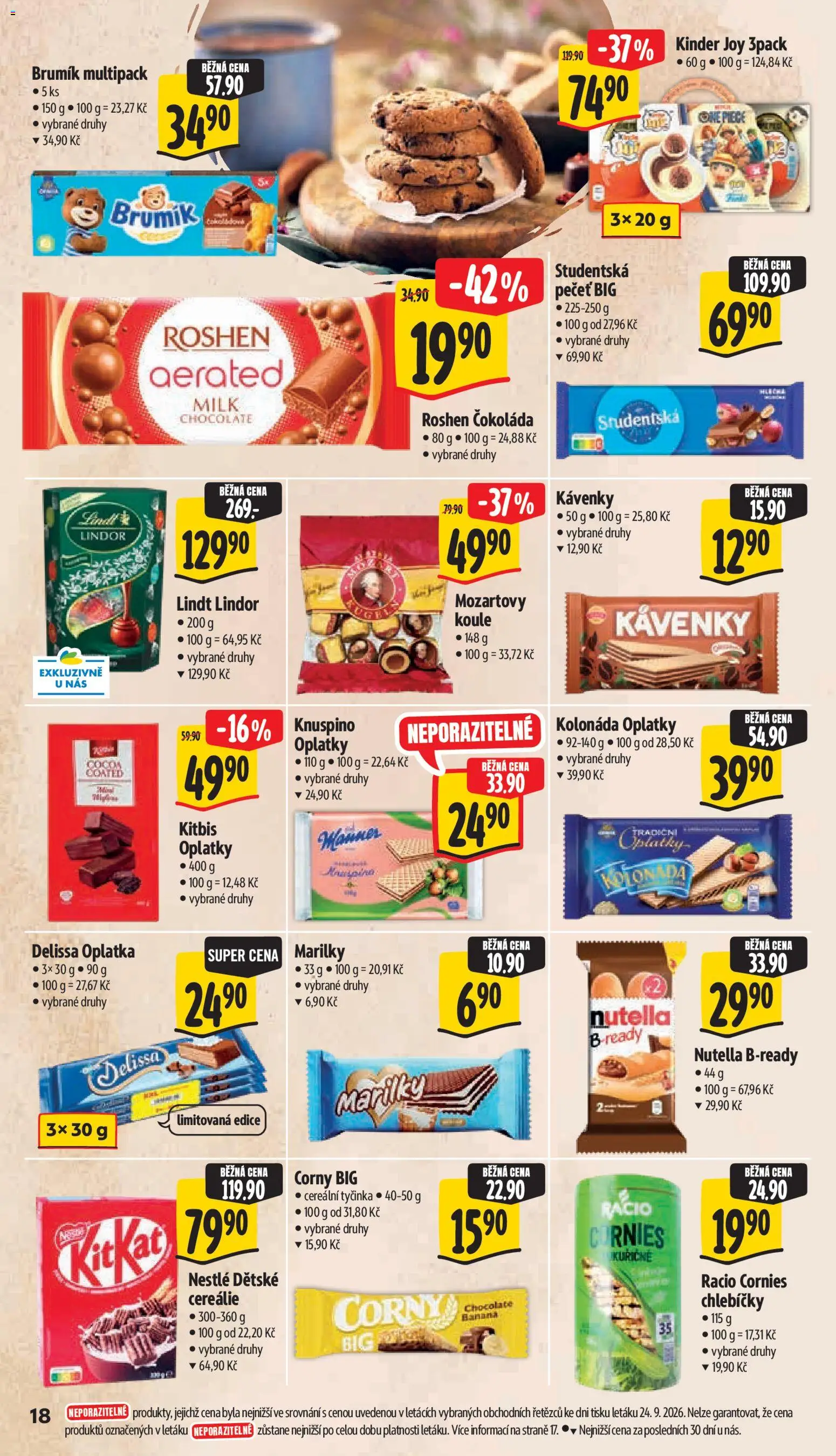 Albert leták - Supermarket od 30.09.2026 | Strana: 28 | Produkty: Lindor, Studentská pečeť, Mozartovy koule, Nutella