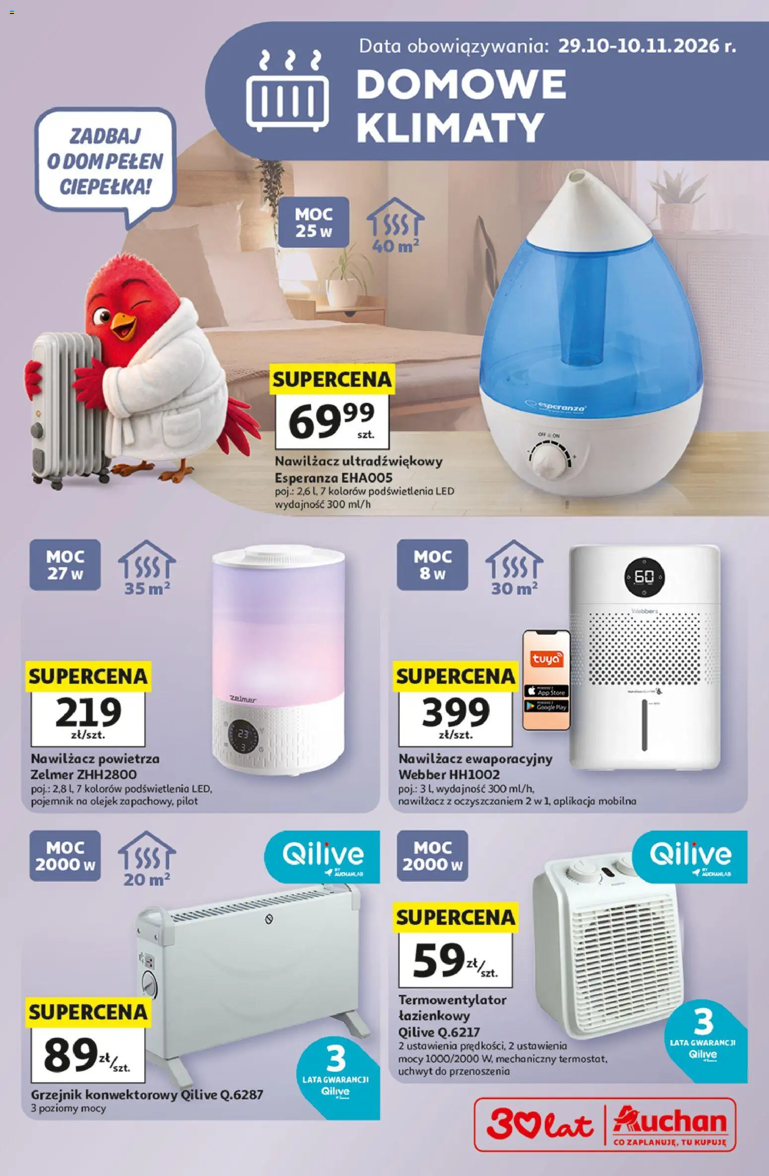 Auchan gazetka - Grzejnictwo od 29.10.2026 | Strona: 1 | Produkty: Nawilżacz powietrza