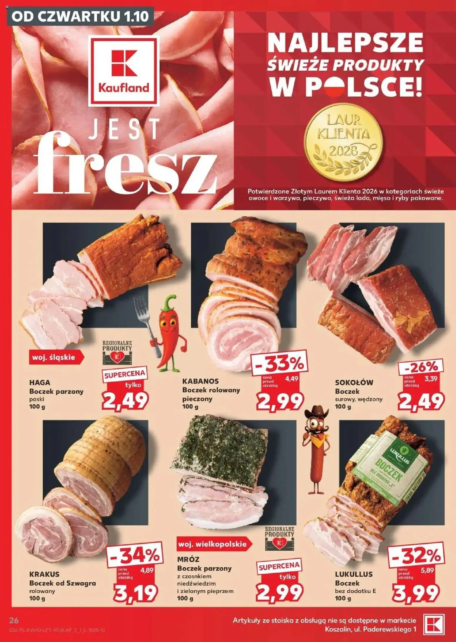 Kaufland gazetka od 01.10.2026 - od jutra PDF | Strona: 26 | Produkty: Mięso, Boczek parzony, Ryby, Pieczony boczek