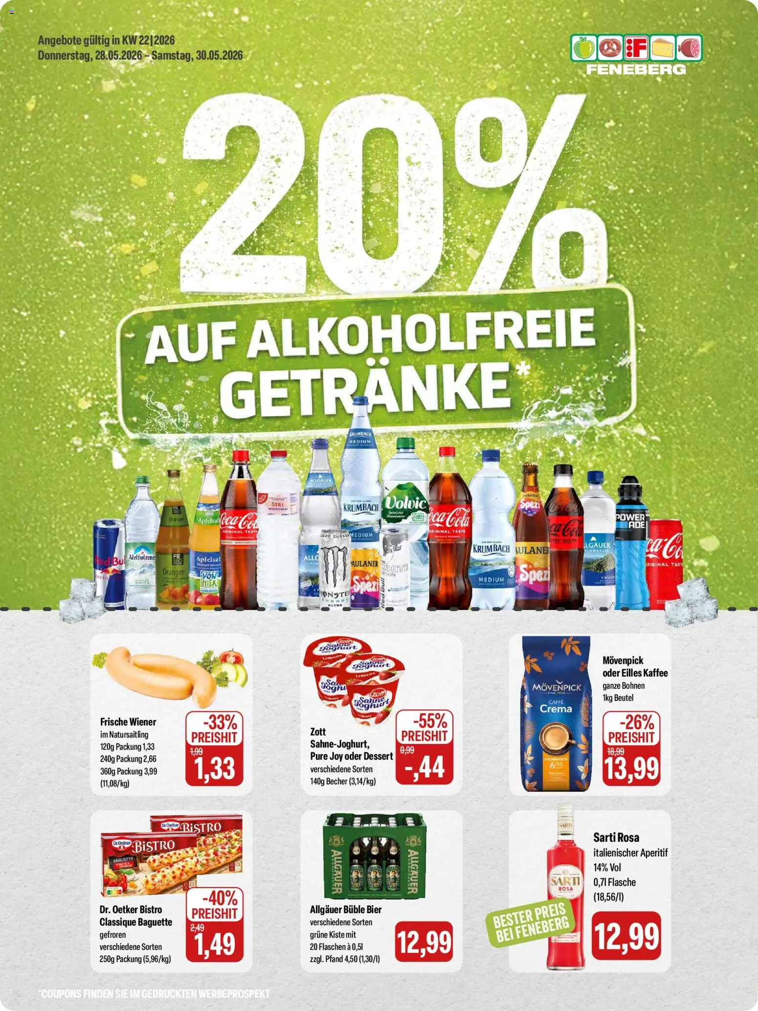 Feneberg Angebote – gültig ab 28.05.2026 | Seite: 1 | Produkte: Joghurt, Baguette, Volvic, Sahne