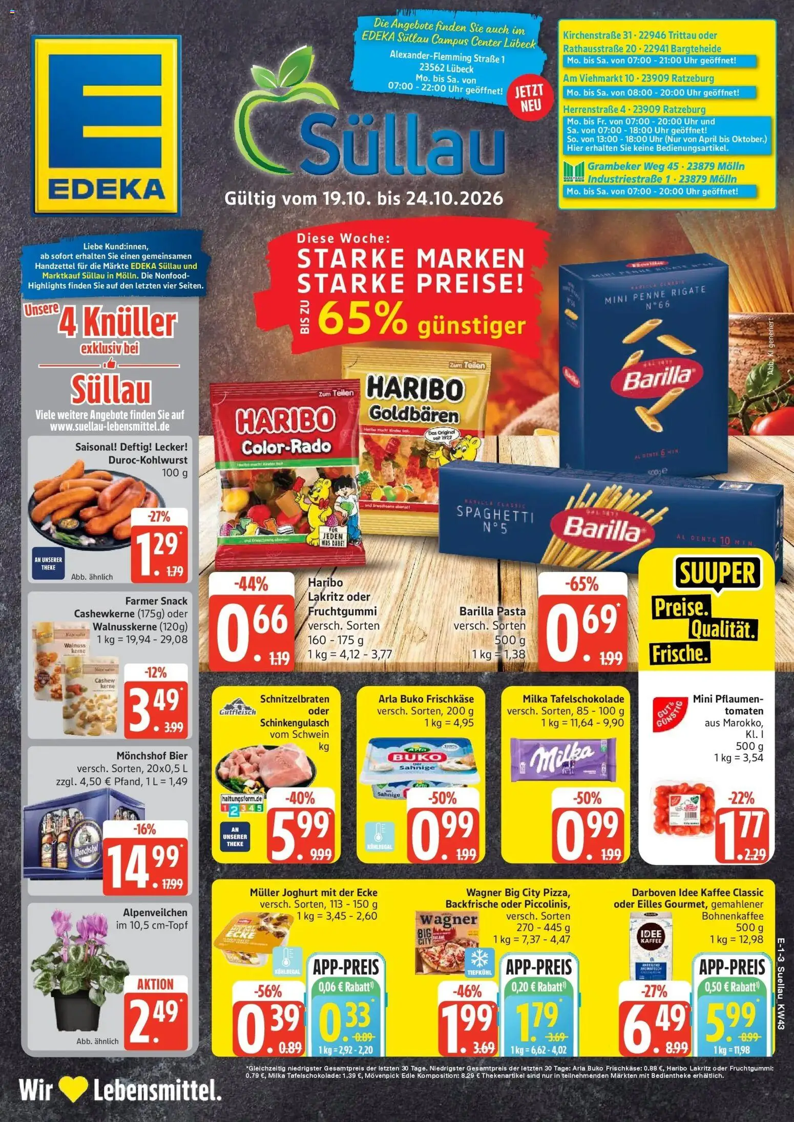 Edeka Prospekt Mölln (ab 19.10.2026) » Angebote Online | Seite: 1 | Produkte: Haribo, Cashew, Milka, Arla buko