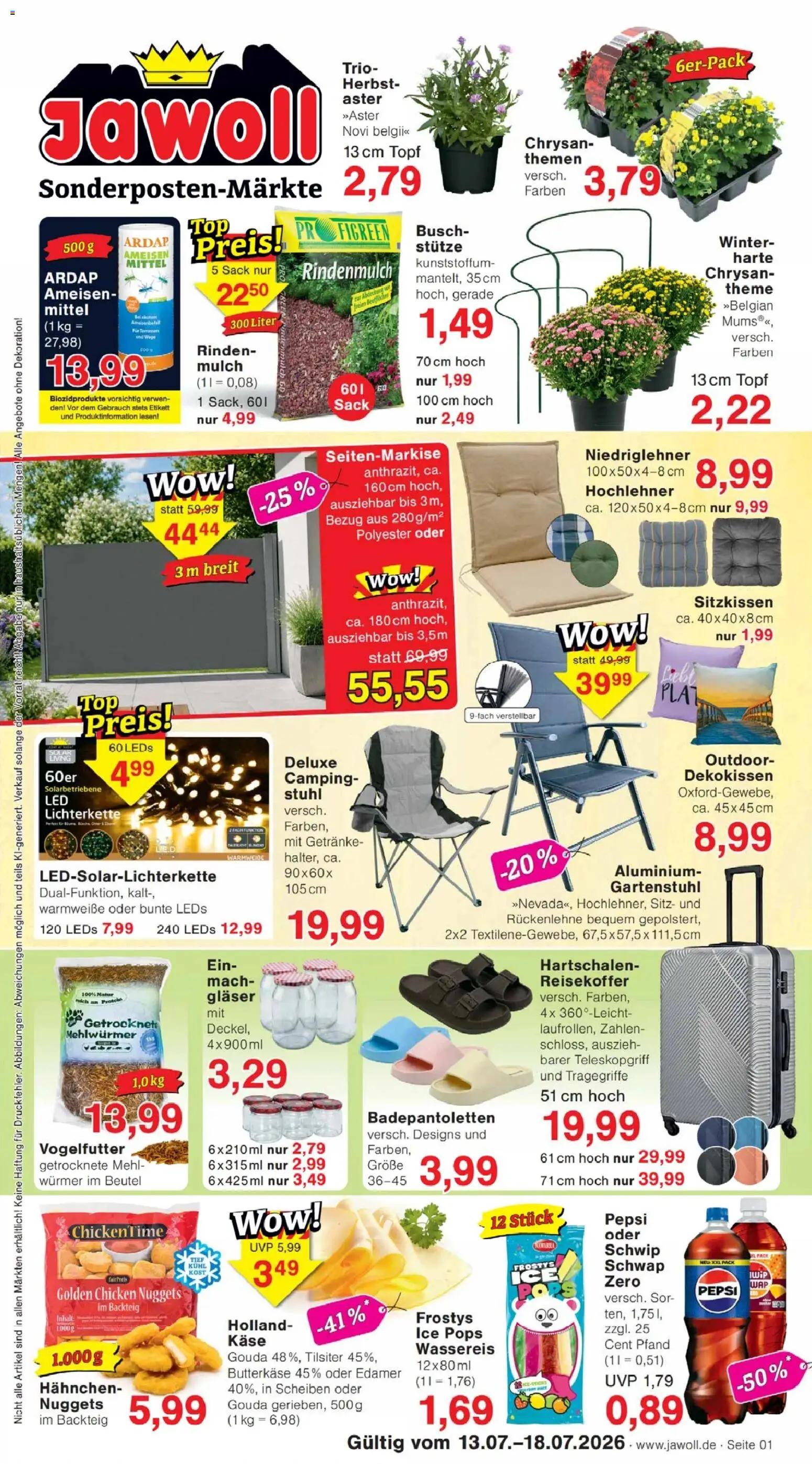 Jawoll Prospekt – gültig ab 13.07.2026 | Seite: 1 | Produkte: Rindenmulch, Käse, Edamer, Pepsi