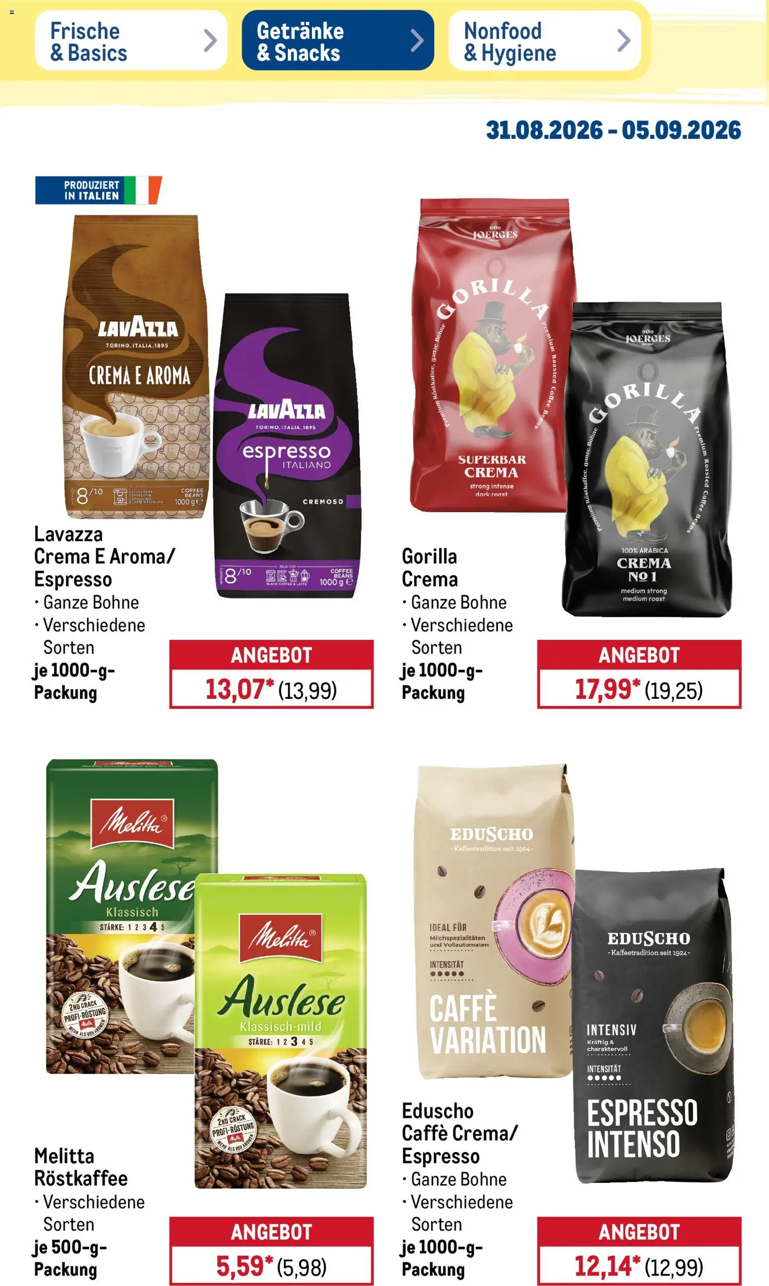 Metro Prospekt – gültig ab 31.08.2026 | Seite: 22 | Produkte: Melitta, Lavazza, Eduscho