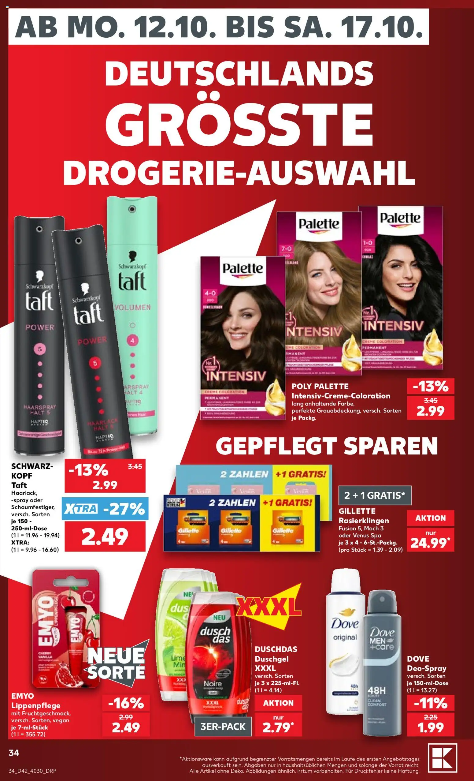 Kaufland Německo leták - Montag bis Samstag od 12.10.2026 | Strana: 38 | Produkty: Vegan, Dove, Gillette fusion