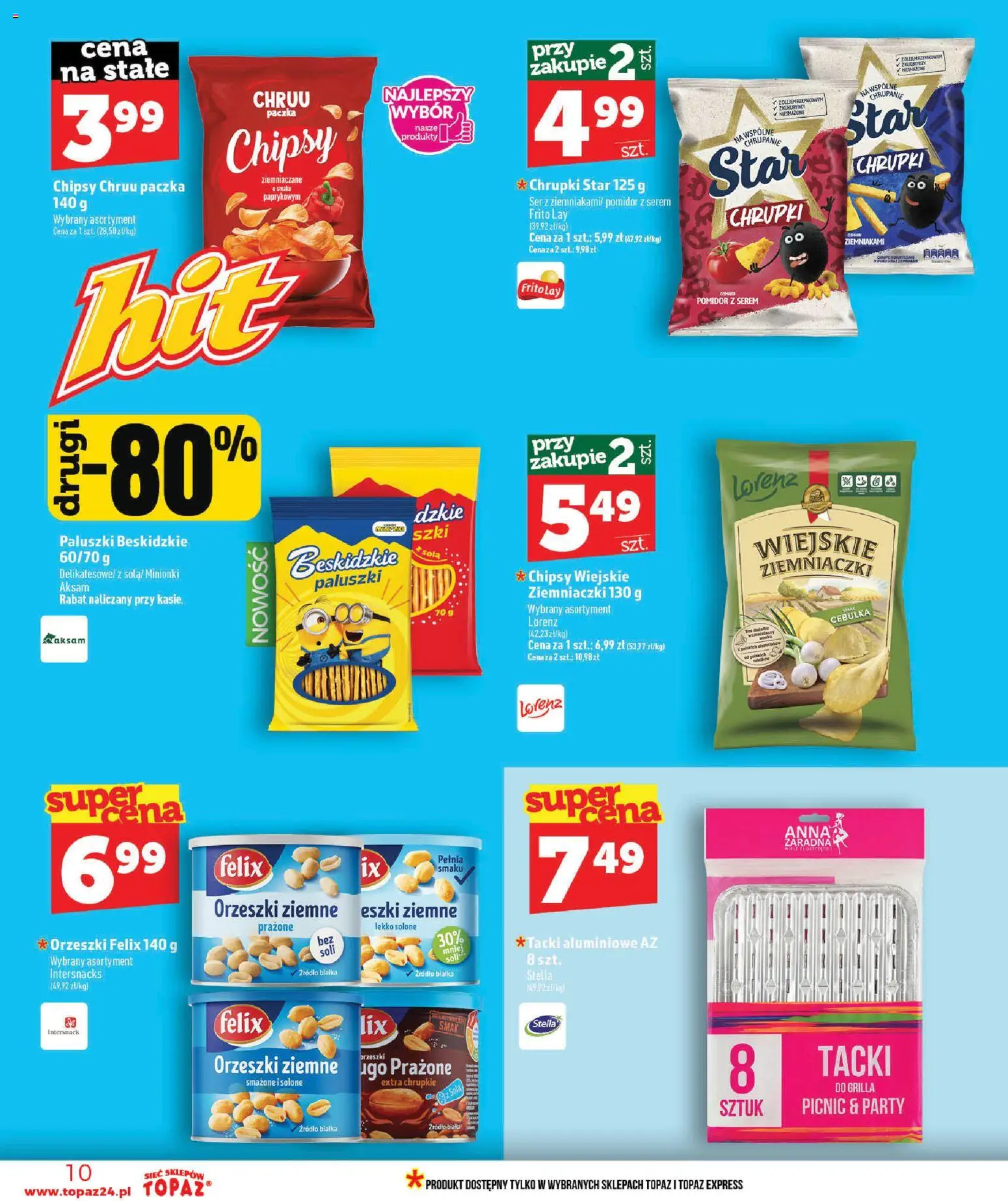 Topaz gazetka - Ceny małe na stałe od 16.07.2026 | Strona: 10 | Produkty: Chipsy, Ziemniaczki, Paluszki, Ser