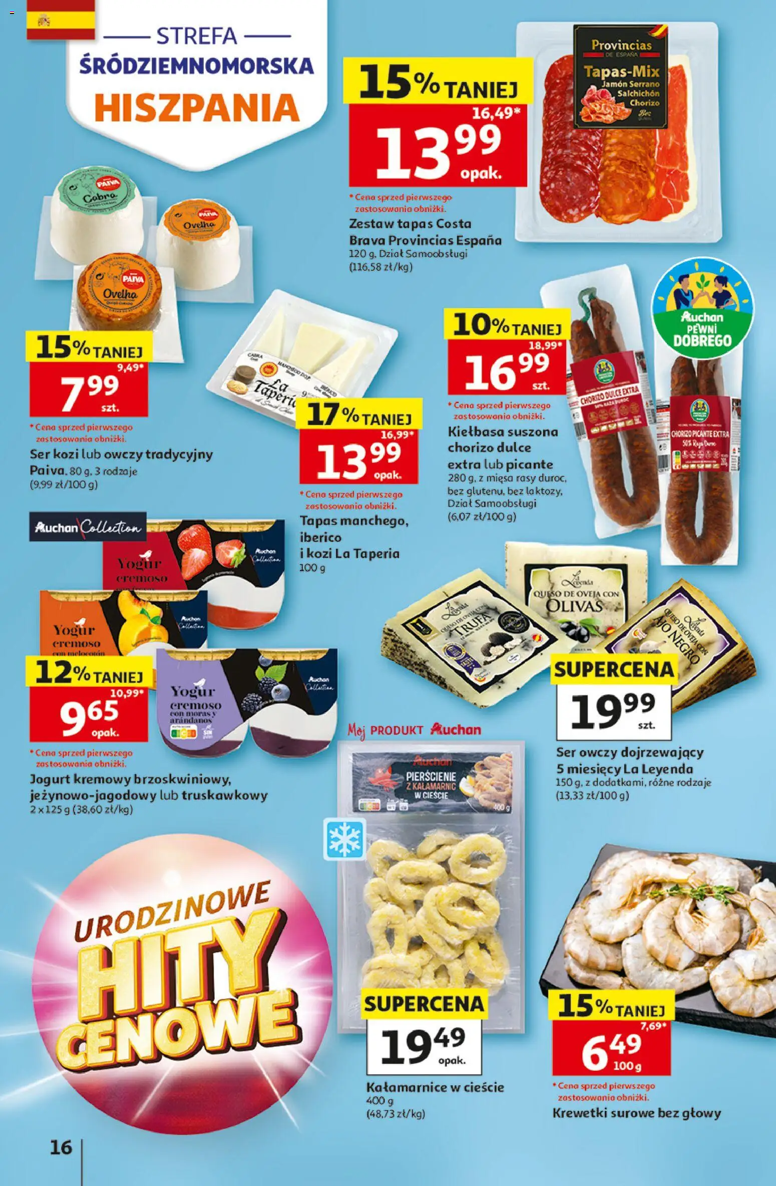 Auchan gazetka - 30 Lat Hipermarket od 07.05.2026 | Strona: 16 | Produkty: Kiełbasa, Ser kozi, Jogurt, Jogurt kremowy
