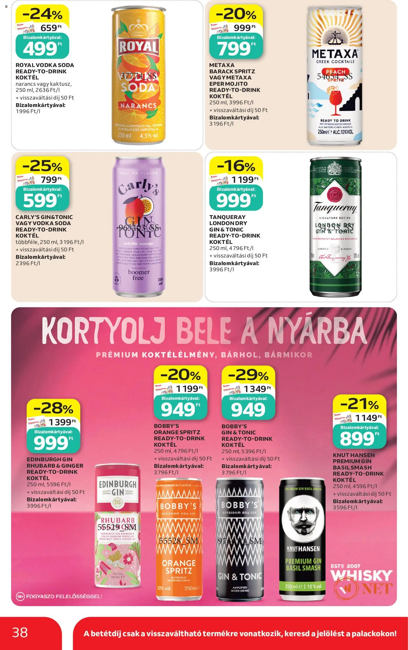 Auchan akciós ujság - amely érvényes a következő dátumtól: 2026.07.16. | Oldal: 38 | Termékek: Gin, Koktél, Eper, Whisky