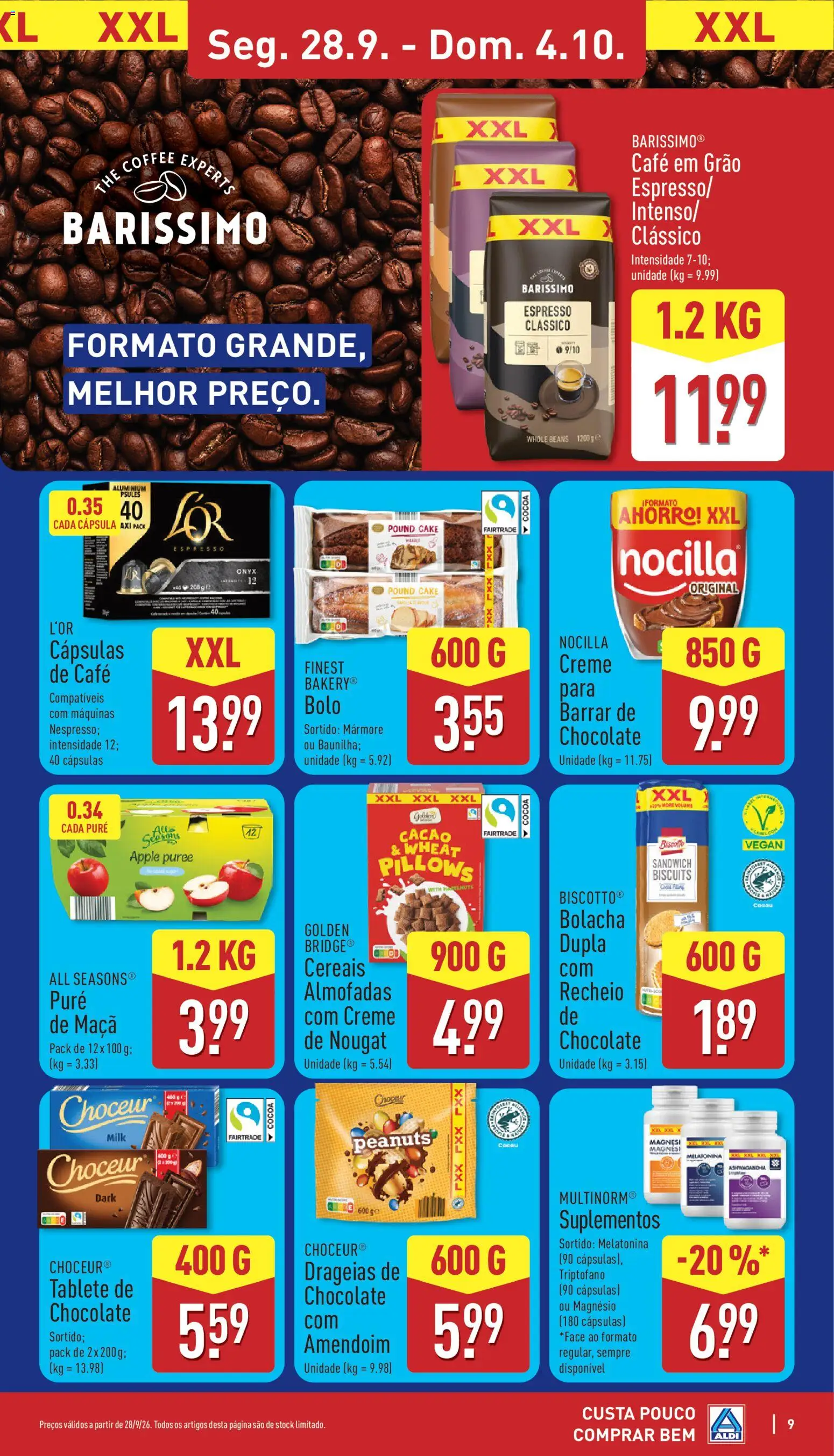 Aldi folheto │ válido de 28/09/2026 | Página: 9 | Produtos: Cápsulas, Café em grão, Melatonina, Creme