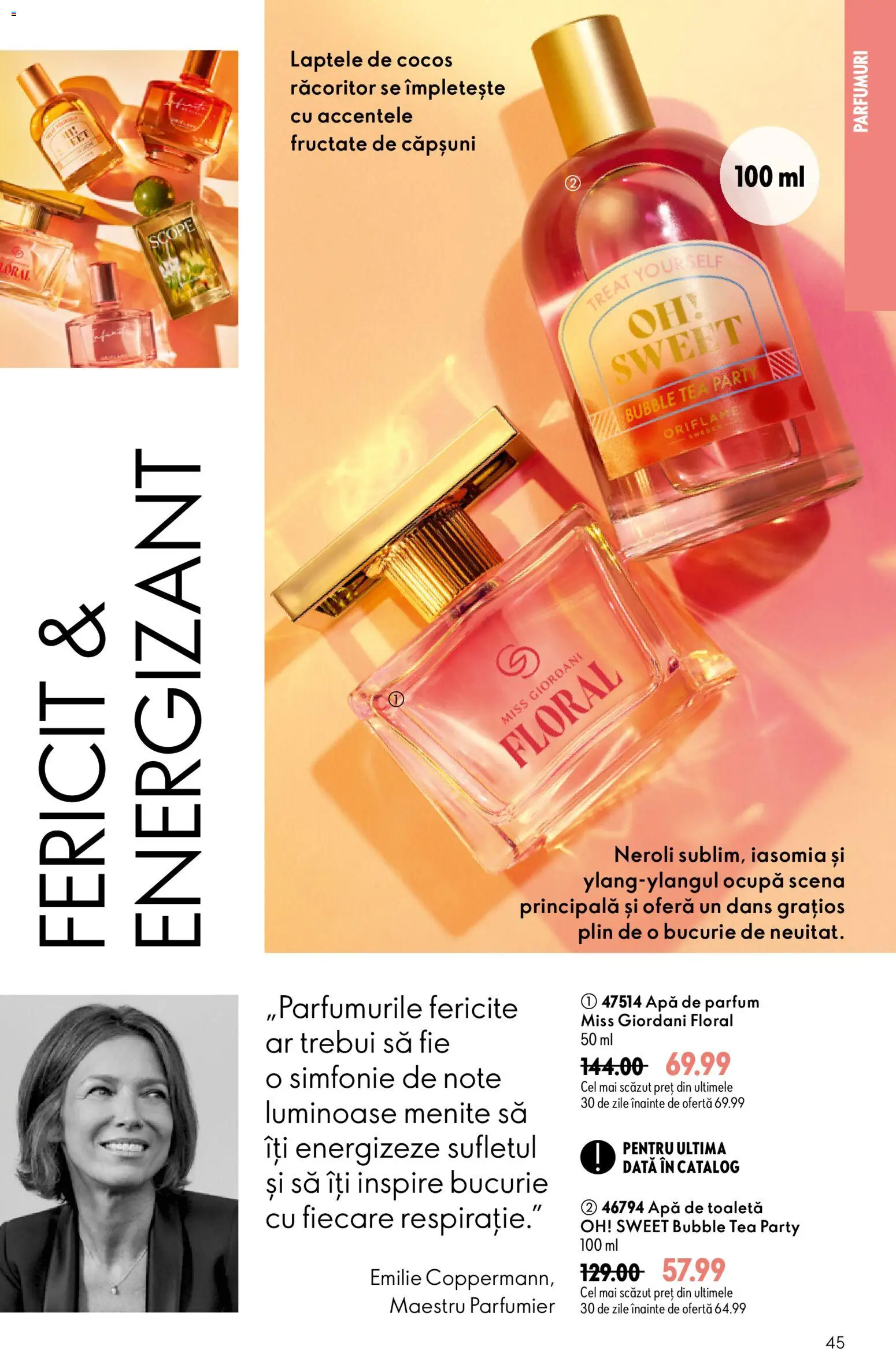 Noul catalog Oriflame – valabil de la 19.08.2026 | Pagină: 45 | Produse: Toaletă, Apă de toaletă, Căpșuni, Apă