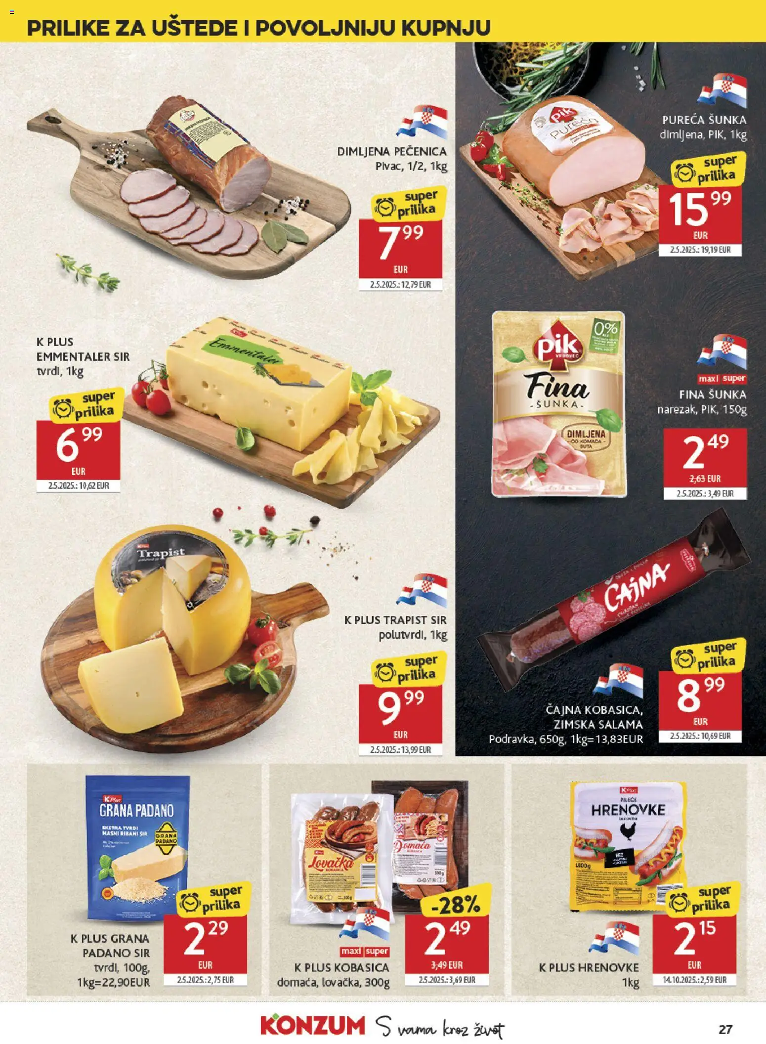 Konzum katalog | vrijedi od 20.05.2026 | Stranica: 27 | Proizvodi: Trapist, Salama, Šunka, Kobasica