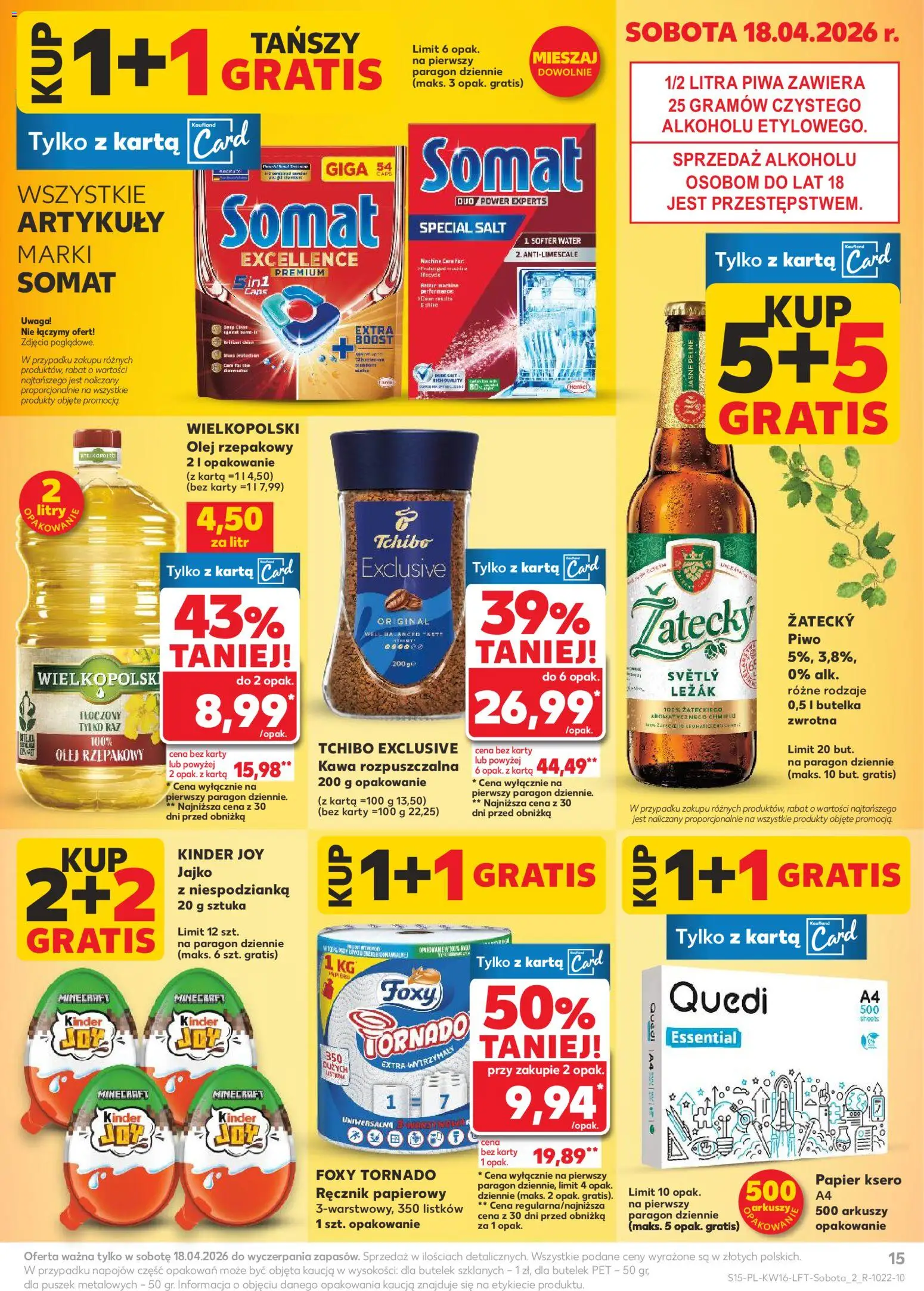Kaufland Polsko leták od 16.04.2026 | Strana: 15 | Produkty: Olej, Tchibo, Kinder Joy, Somat