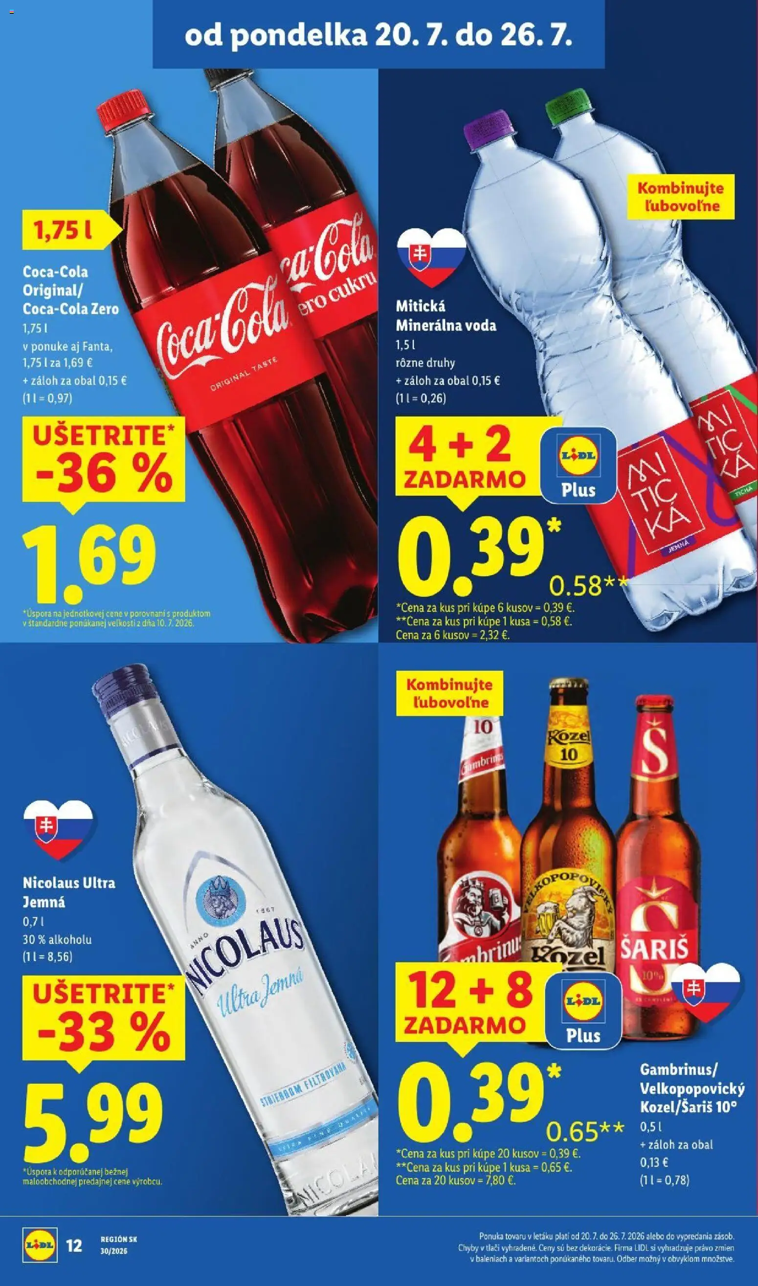 Nové Lidl akcie – leták je platný od 20.07.2026 | Strana: 22 | Produkty: Voda, Minerálna voda, Mitická, Gambrinus
