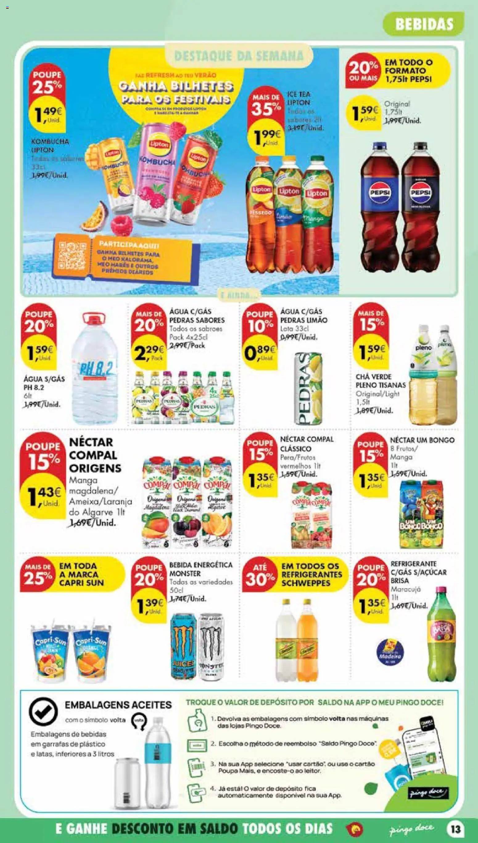 Pingo Doce Poupe Esta Semana Madeira │ válido de 14/07/2026 | Página: 13 | Produtos: Agua, Refrigerante, Chá, Bebida