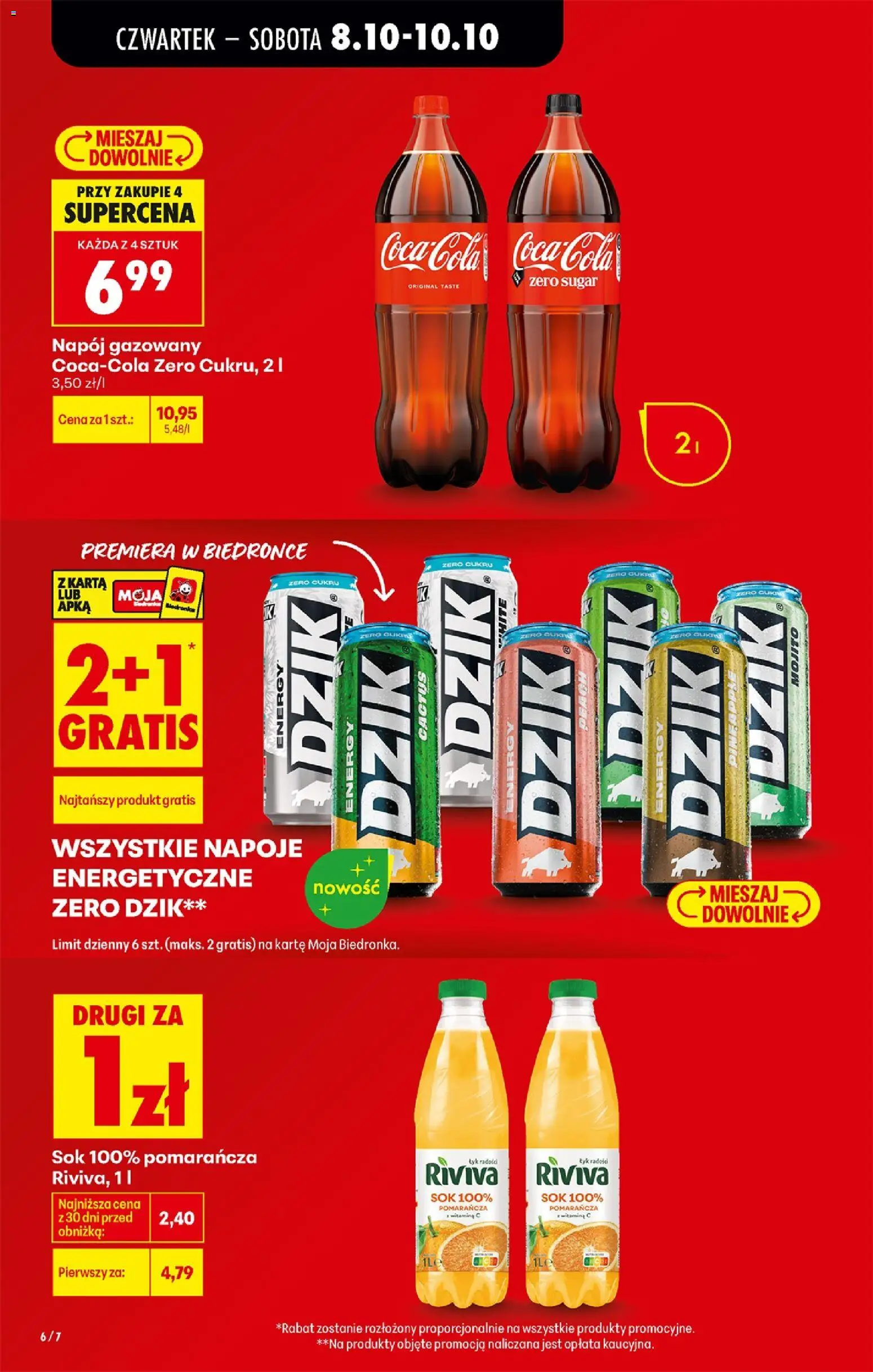 Biedronka gazetka od czwartku od 08.10.2026 | Strona: 8 | Produkty: Karta, Coca Cola zero, Napoje, Dzik Energy