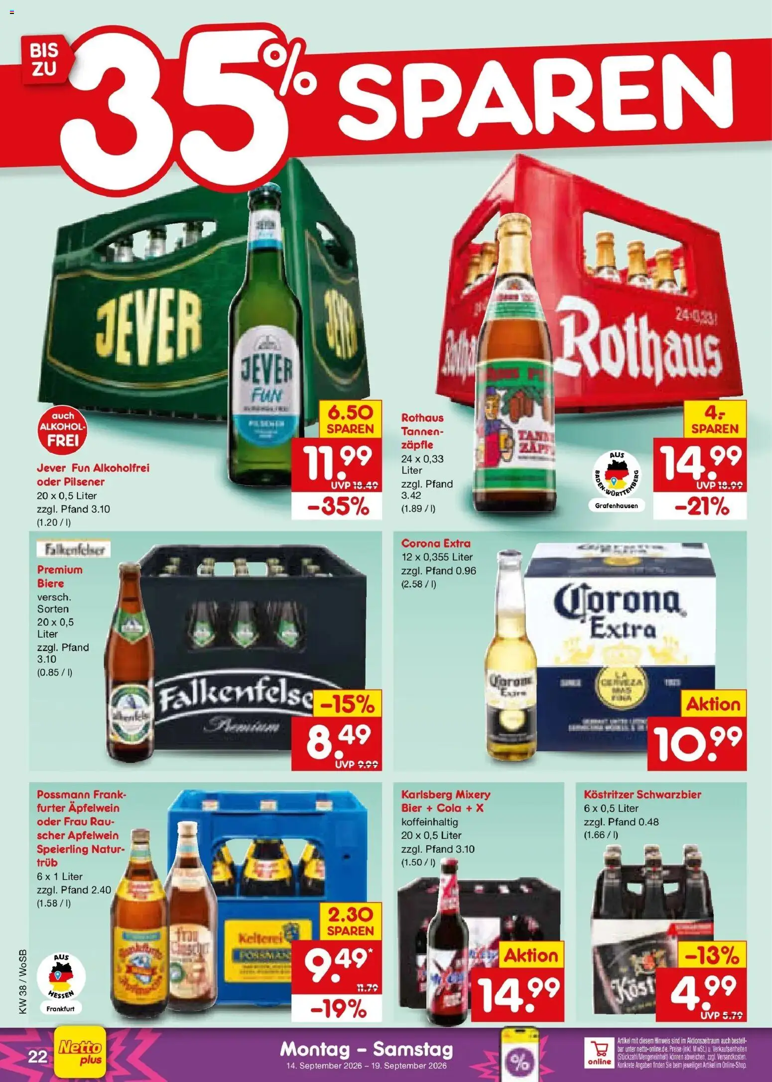 Netto Marken-Discount Prospekt Ludwigshafen-Edigheim – gültig ab 14.09.2026 | Seite: 32 | Produkte: Cola, Kostritzer, Alkohol, Mixery