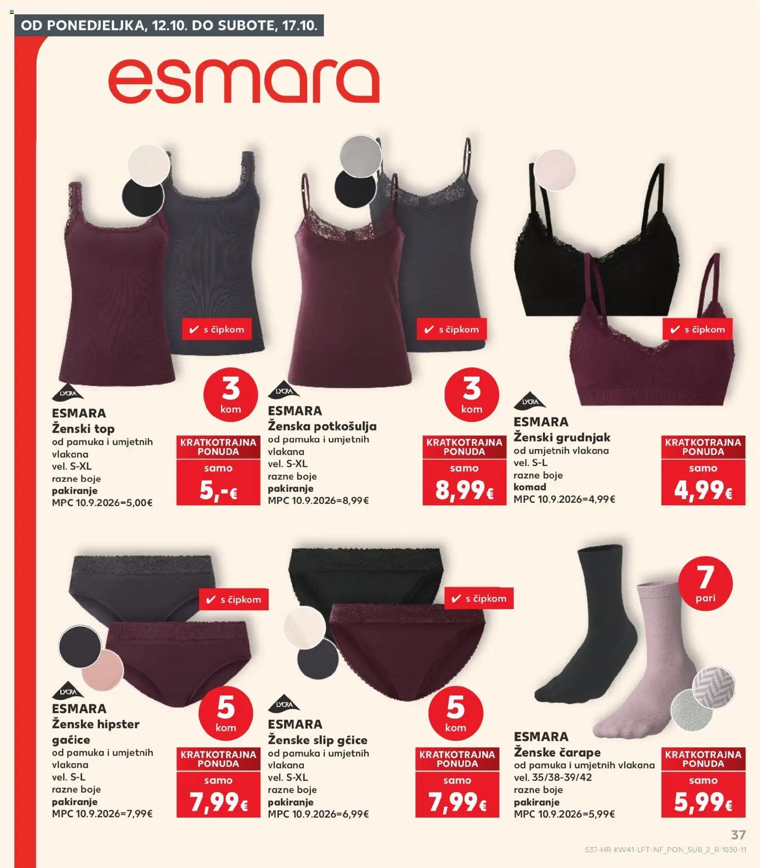 Kaufland katalog | vrijedi od 07.10.2026 | Stranica: 37 | Proizvodi: Gaćice, Grudnjak, Čarape, Potkosulja