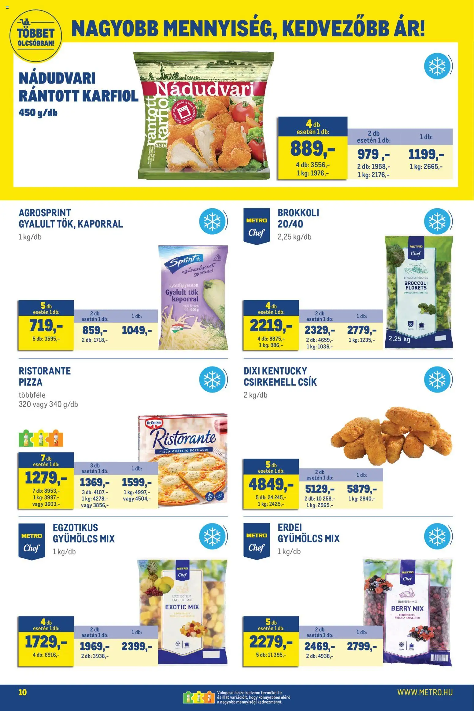 Metro akciós ujság - amely érvényes a következő dátumtól: 01.06.2026 | Oldal: 10 | Termékek: Gyümölcs, Pizza, Brokkoli, Csirkemell