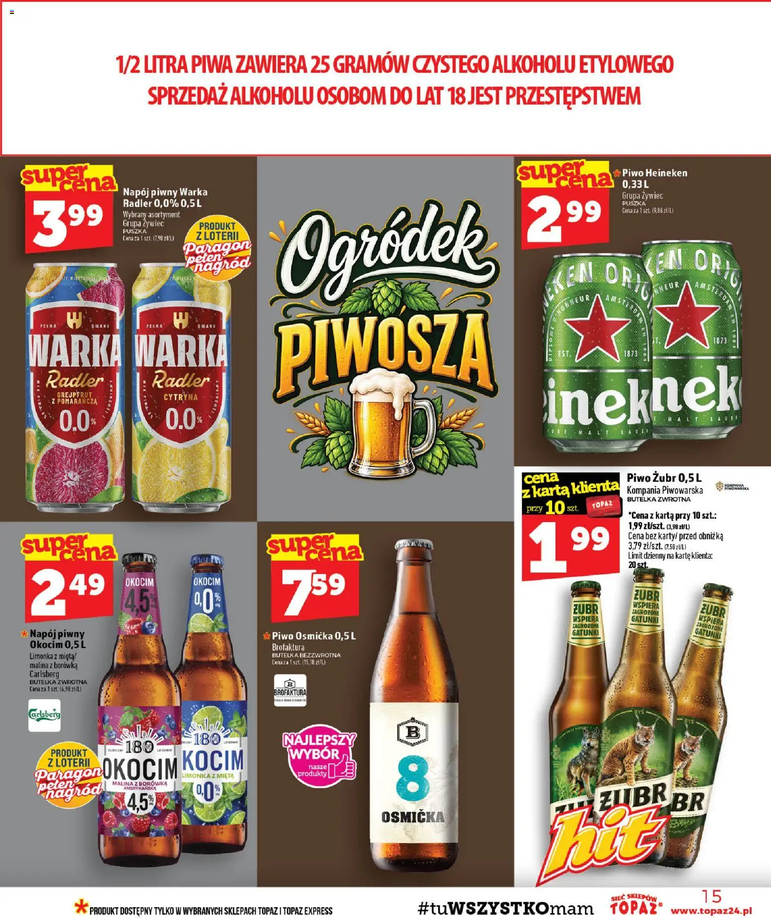 Topaz gazetka - MAZ od 10.09.2026 | Strona: 15 | Produkty: Limonka, Carlsberg, Piwo, Heineken