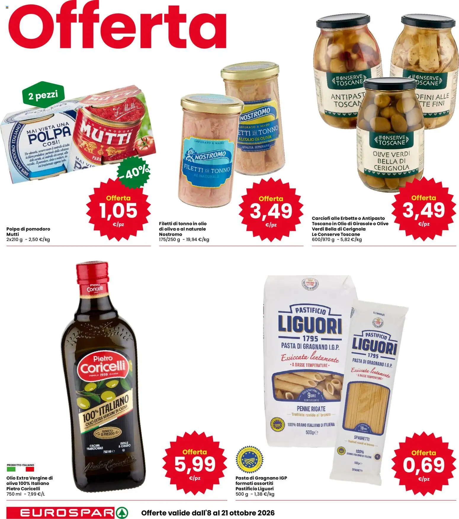 Volantino Eurospar del 08/10/2026 | Pagina: 20 | Prodotti: Olio, Olio di girasole, Penne, Spaghetti