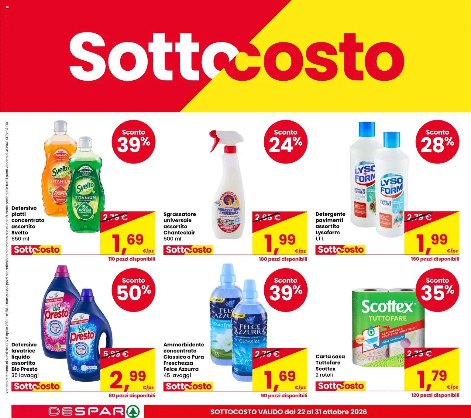 Volantino Despar del 22/10/2026 | Pagina: 10 | Prodotti: Ammorbidente, Piatti, Sgrassatore, Lavatrice