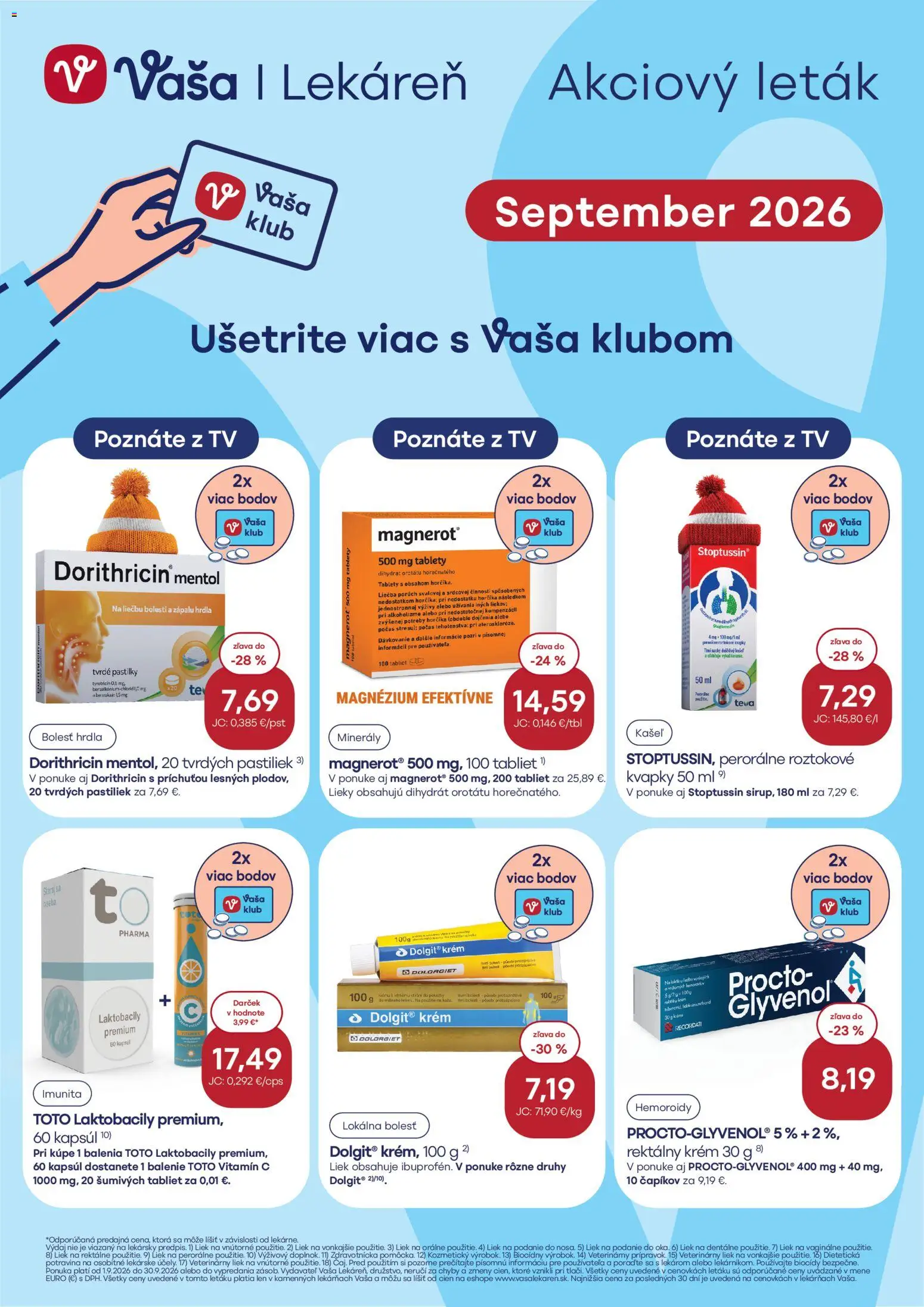 Nové Vaša lekáreň akcie – leták je platný od 01.09.2026 | Strana: 1 | Produkty: Tv, Krém, Kábel