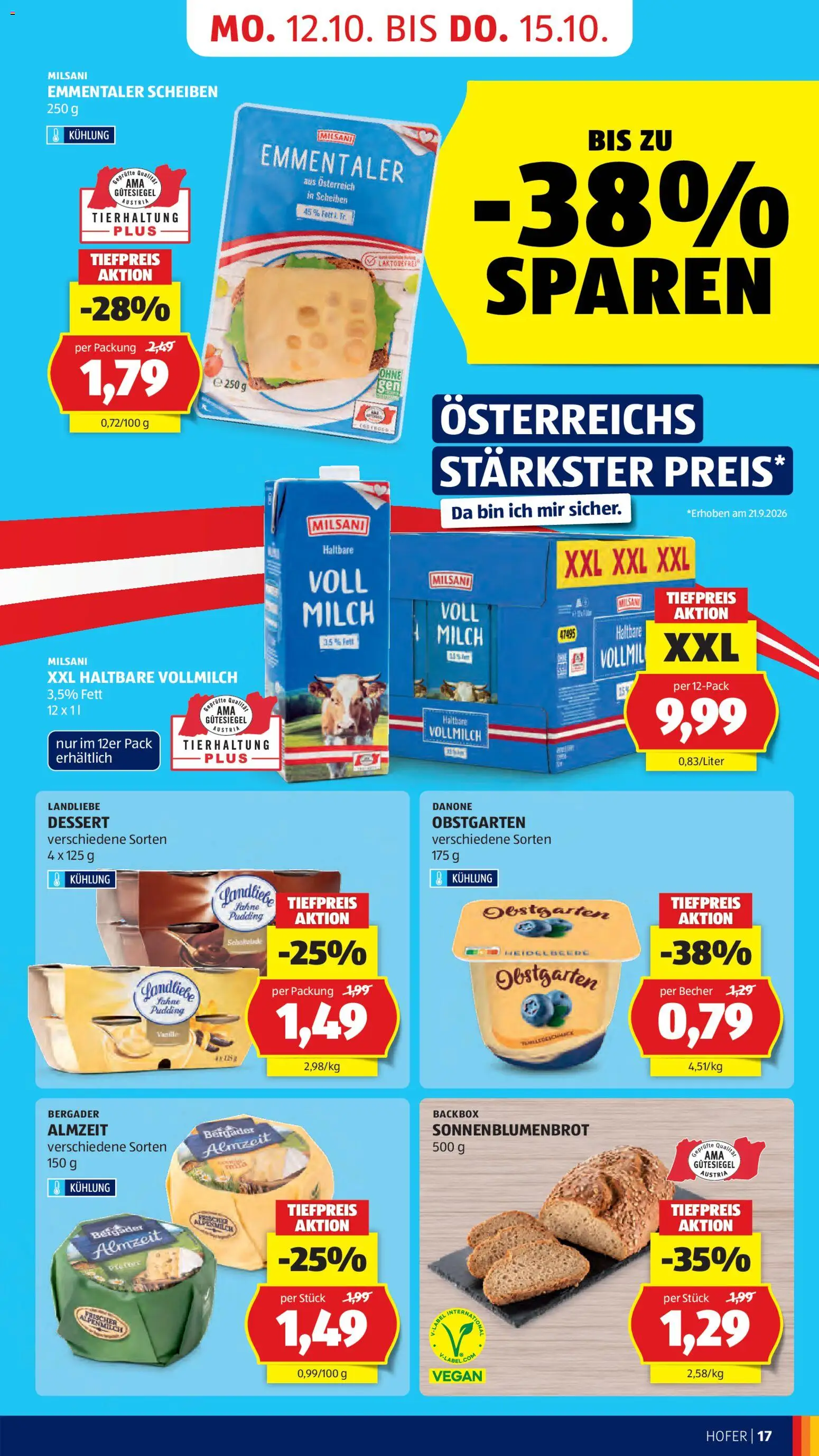 Hofer AT akciós ujság - amely érvényes a következő dátumtól: 2026.10.09. | Oldal: 25 | Termékek: Milsani, Danone, Vegán
