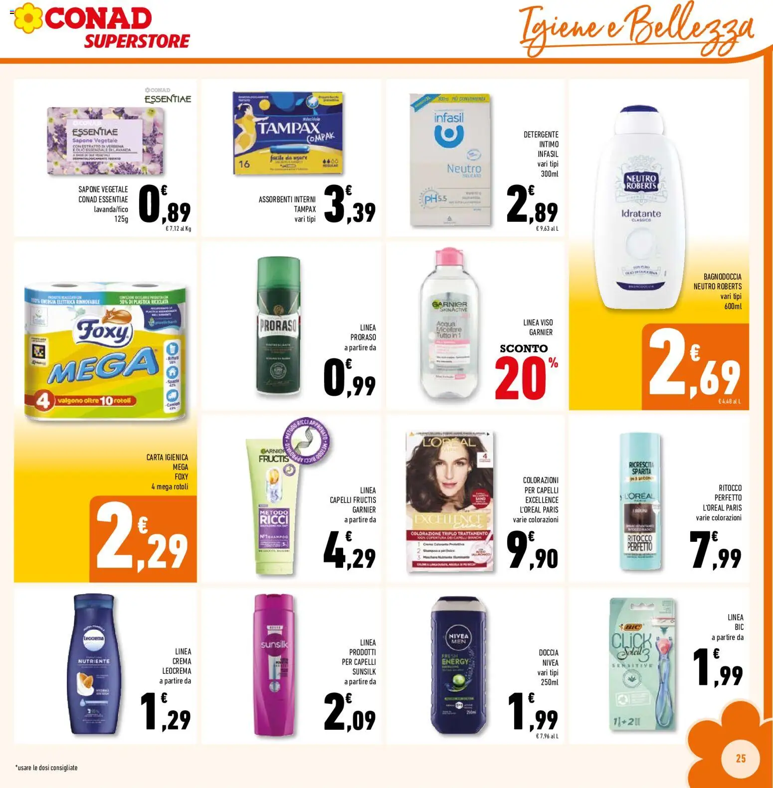 Volantino Conad del 12/08/2026 | Pagina: 25 | Prodotti: Crema, Carta igienica, Bagno, Doccia