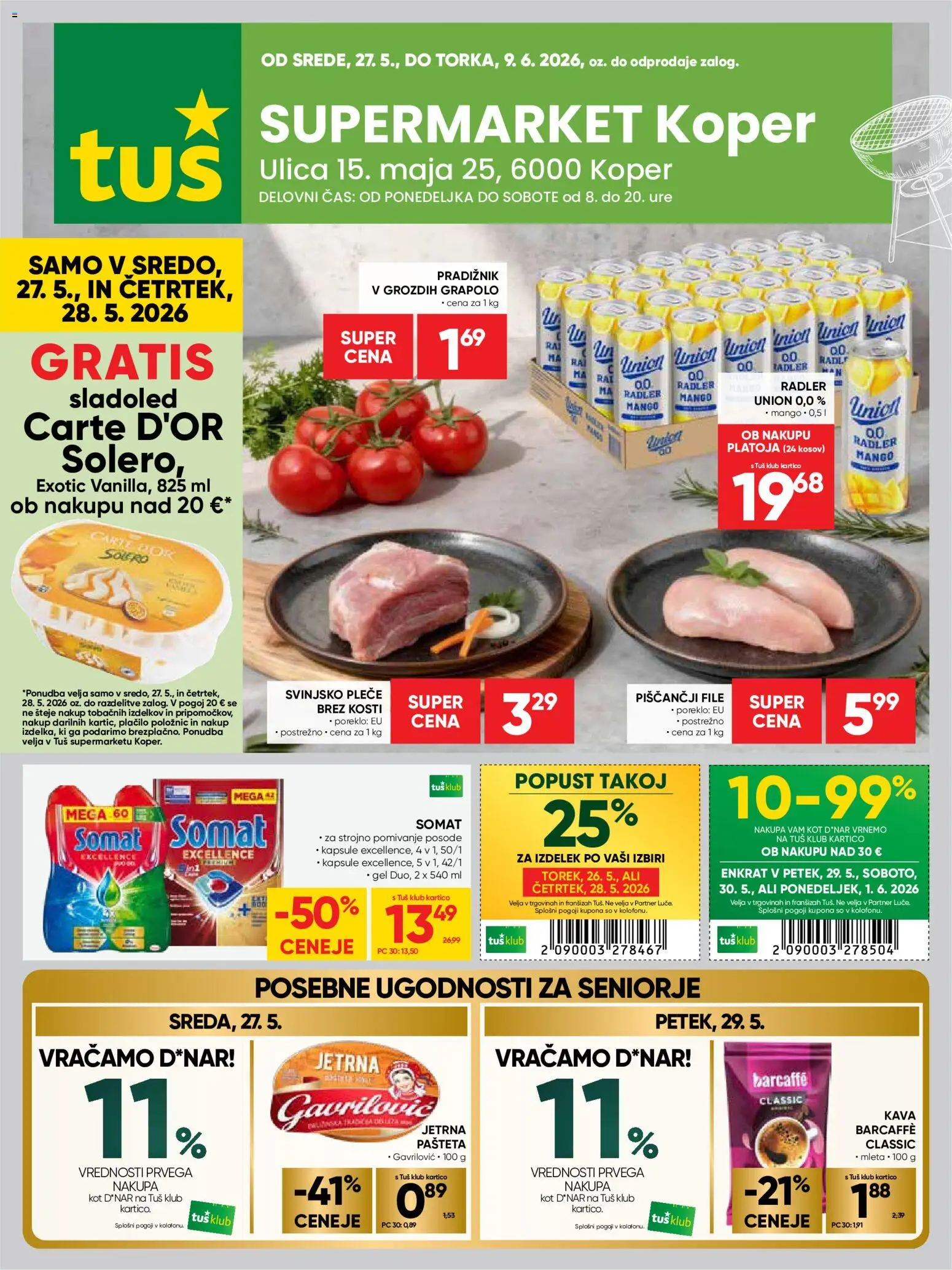 Novi Tuš katalog ponudbe – veljaven od 27.05.2026 | Stran: 21 | Izdelki: Pašteta, Radler, Kava, Sladoled