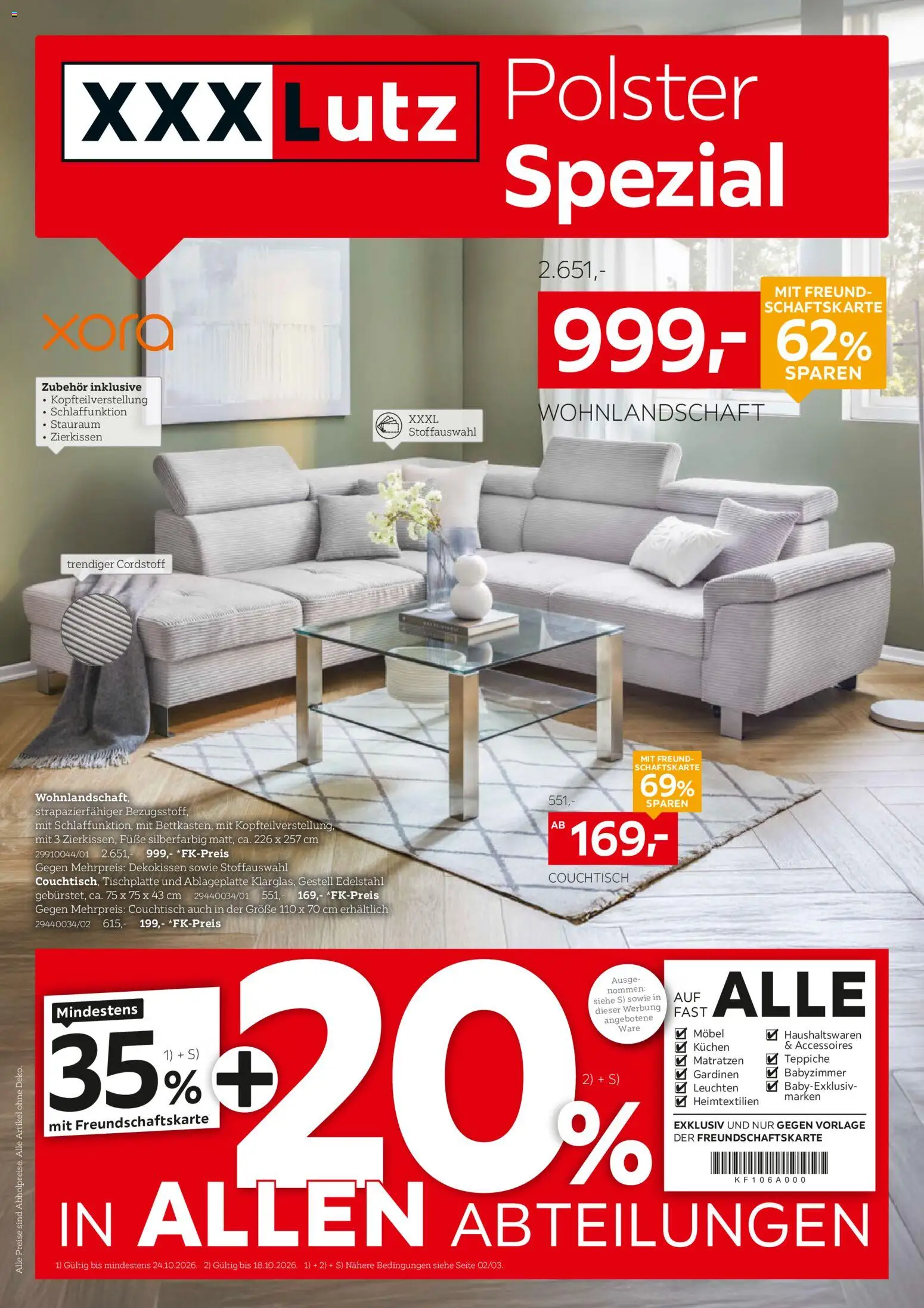 XXXLutz Polster Spezial – gültig ab 10.10.2026 | Seite: 1 | Produkte: Wohnlandschaft, Couchtisch, Kuchen