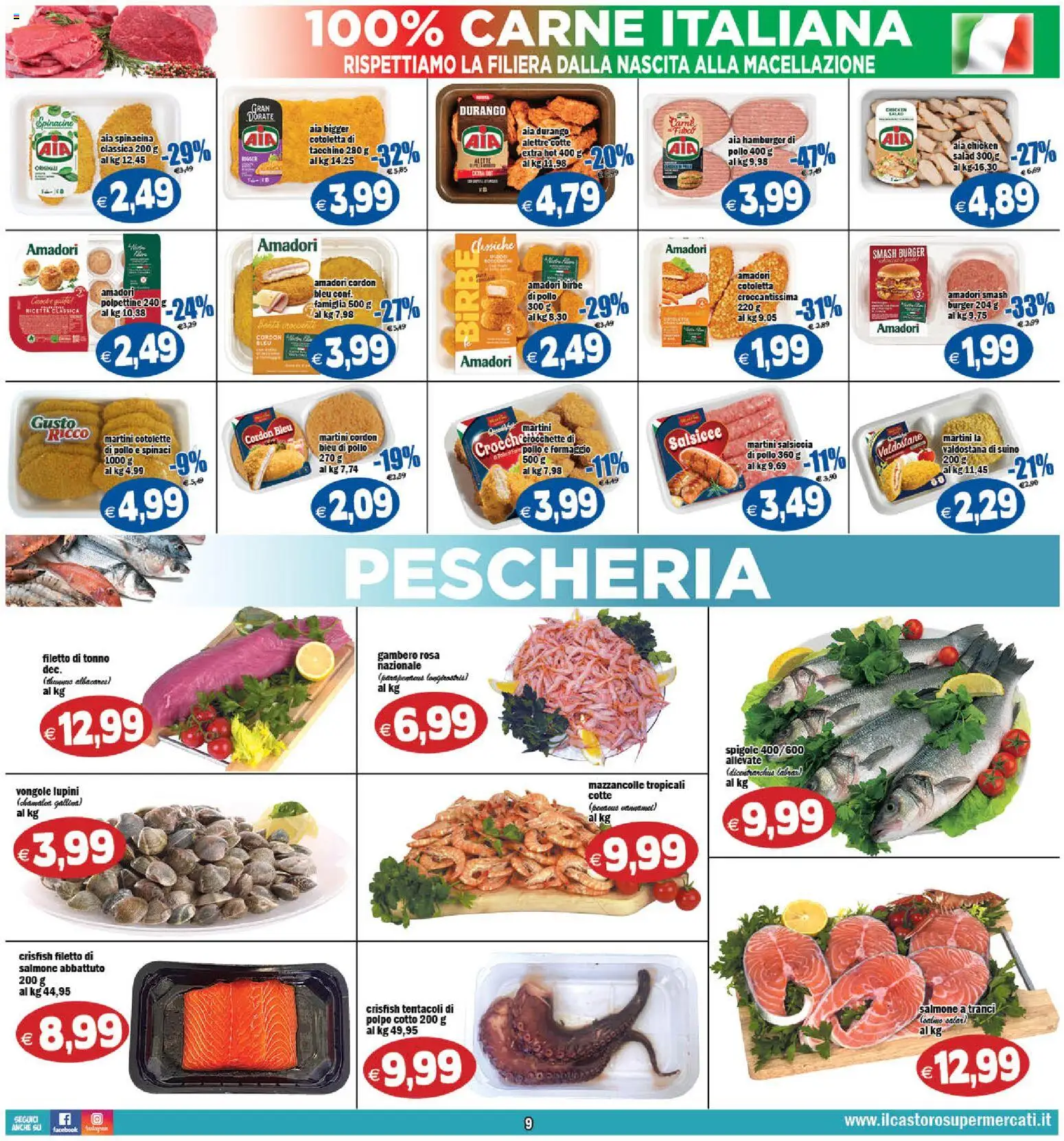 Volantino Il Castoro del 29.04.2026 | Pagina: 9 | Prodotti: Salmone, Suino, Spinaci, Tonno