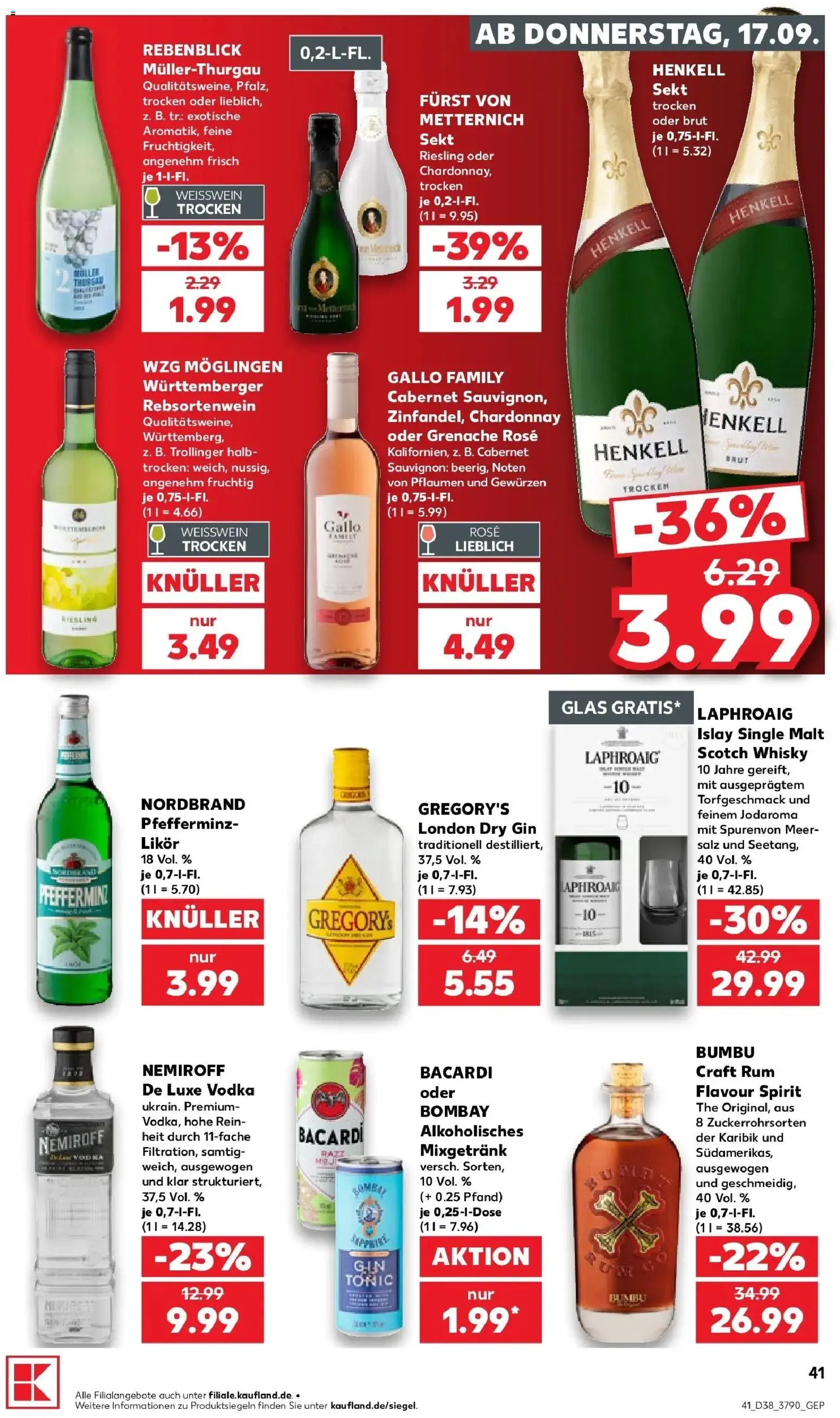 Prospekt Kaufland ab 14.09.2026 » Angebote Online zum Blättern | Seite: 53 | Produkte: Bacardi, Weißwein, Sekt, Likör