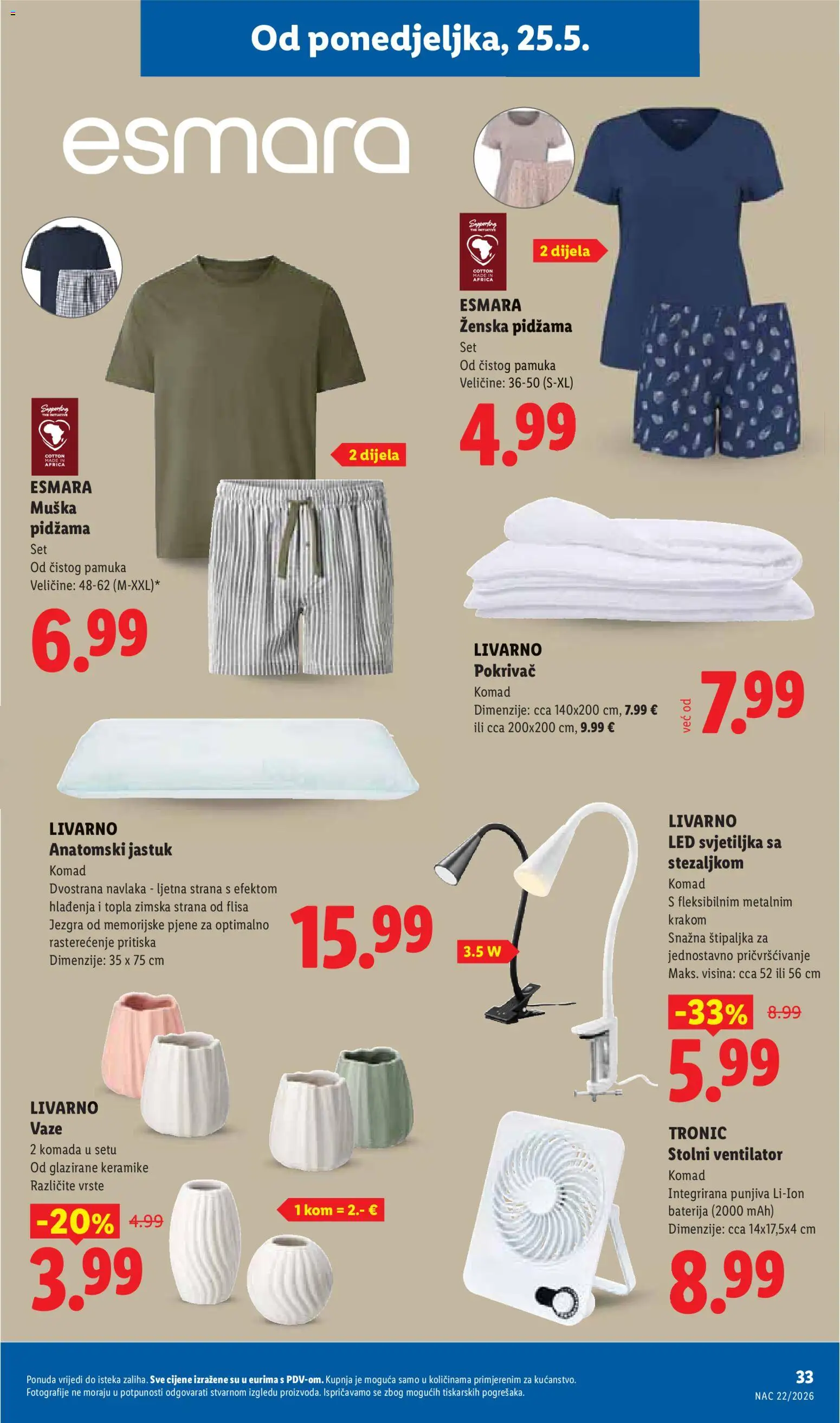 Lidl katalog | vrijedi od 25.05.2026 | Stranica: 33 | Proizvodi: Jastuk, Pokrivač, Baterija, Svjetiljka