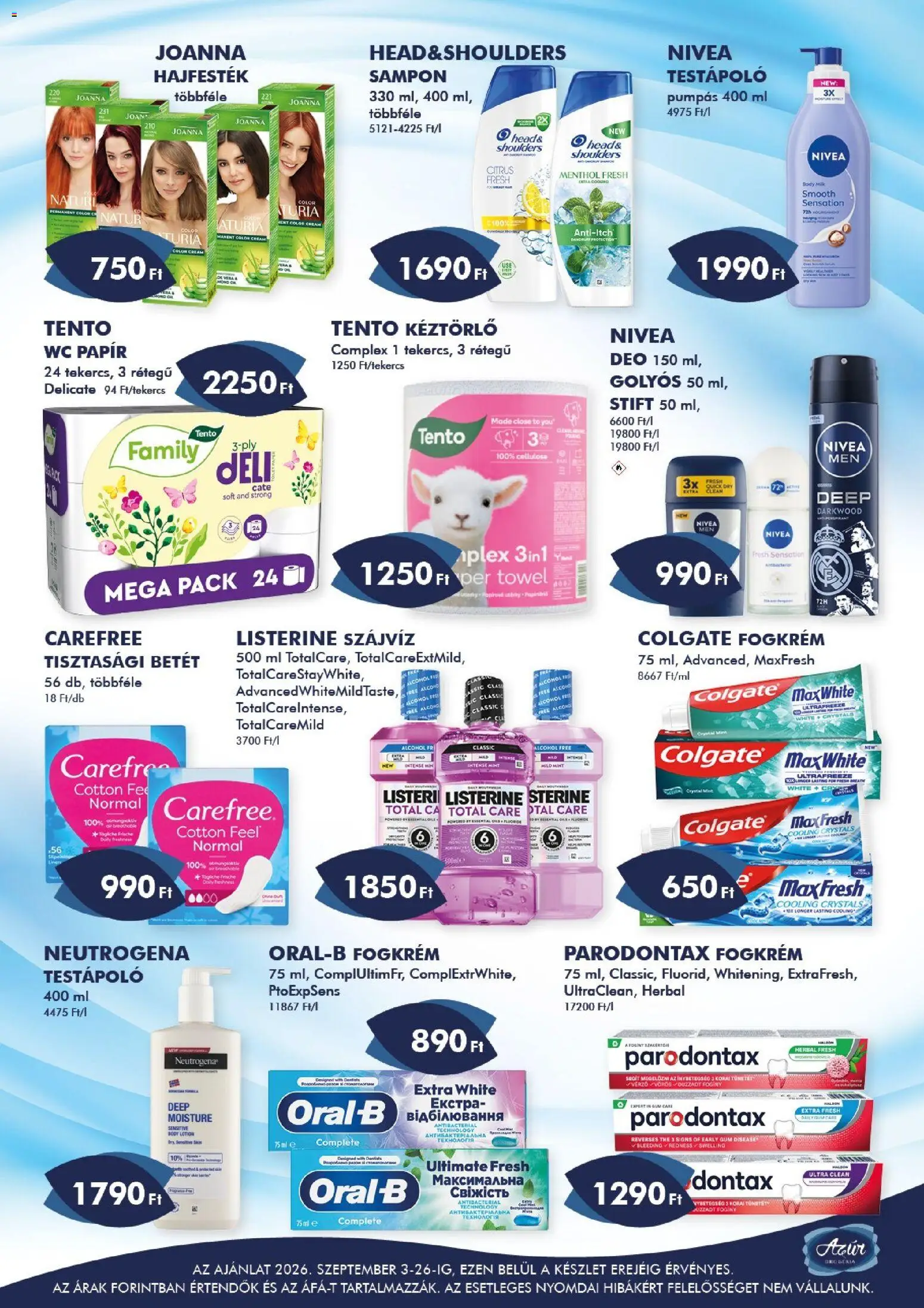 Azur akciós ujság - amely érvényes a következő dátumtól: 2026.09.03. | Oldal: 5 | Termékek: Nivea, Stift, Testápoló, Fogkrém