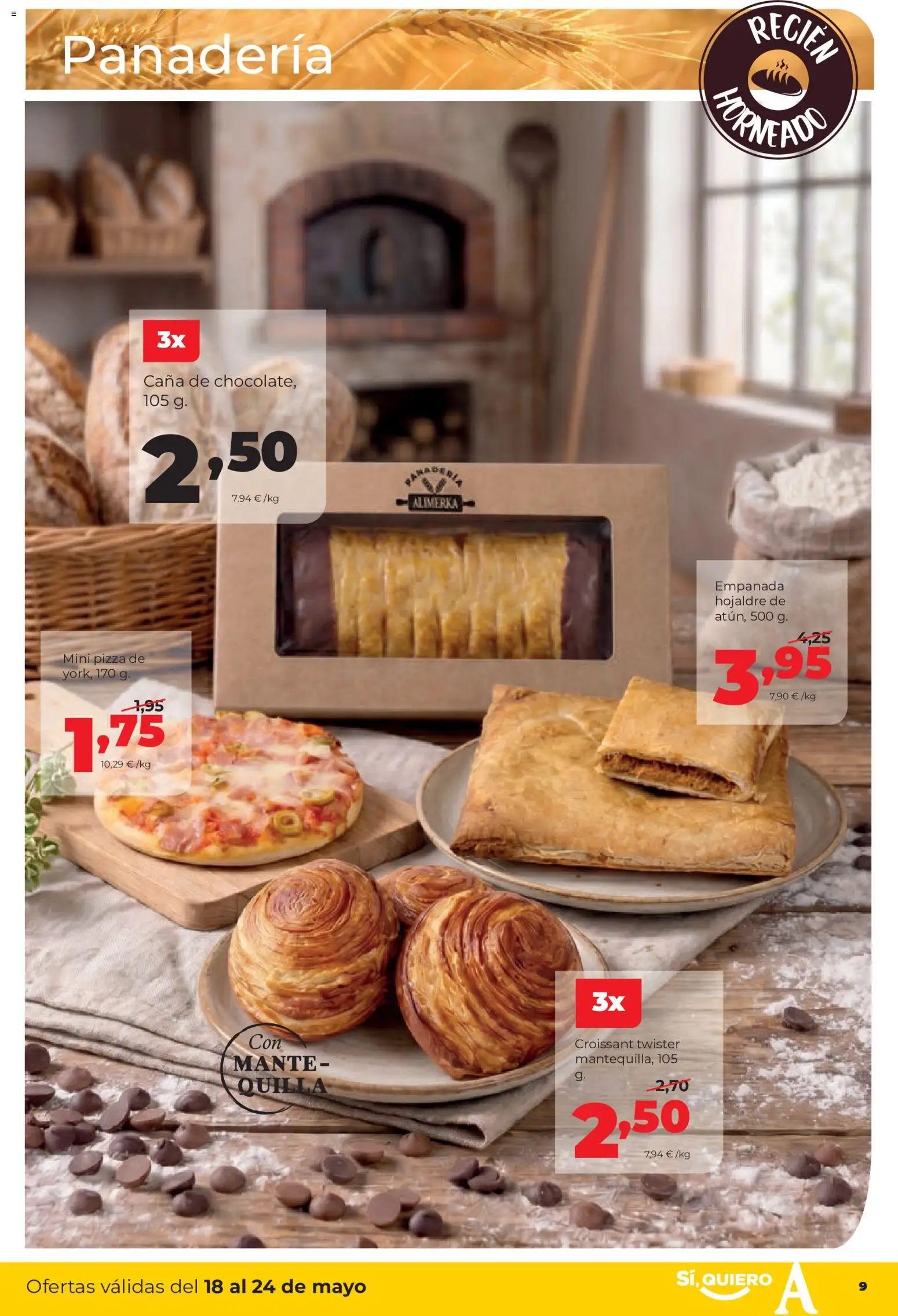 Alimerka folleto Castilla y León │ válido desde el 18.05.2026 | Página: 9 | Productos: Pizza, Croissant, Panadería